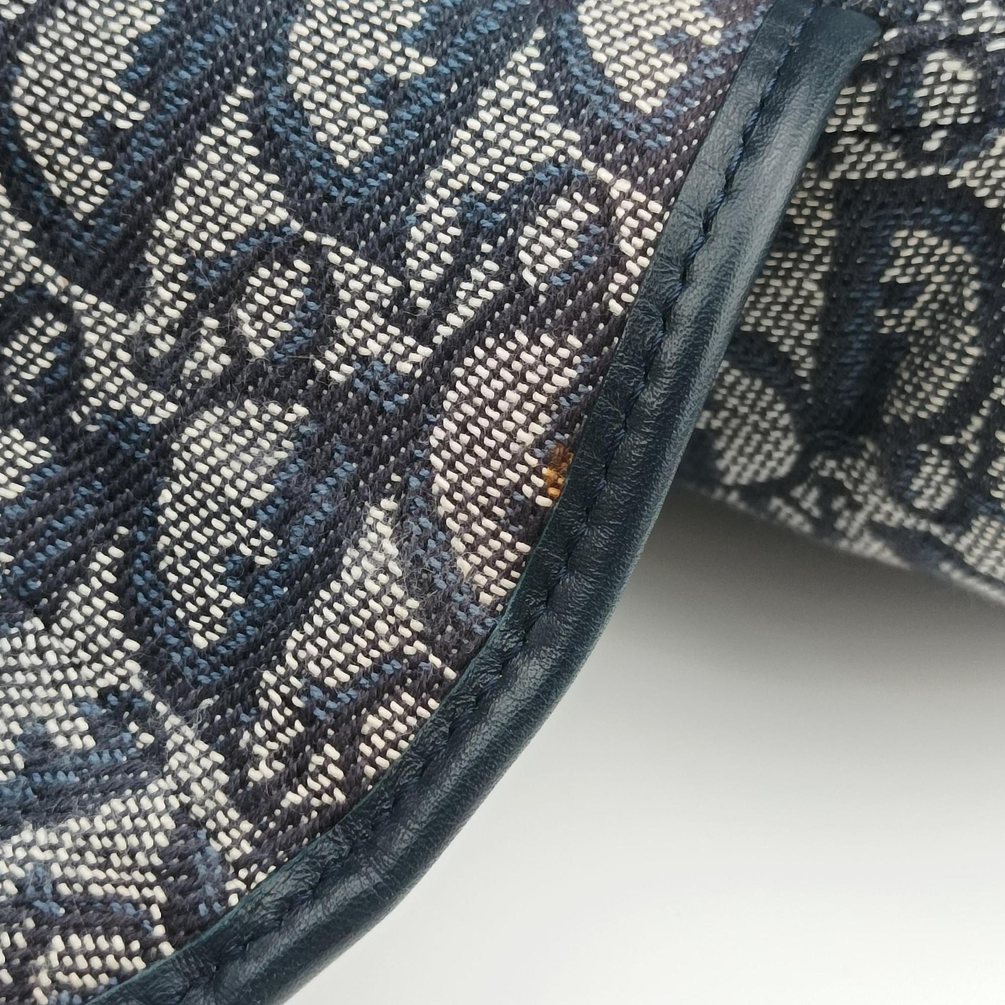 Pre-owned Christian Dior CD Logo Trotter Navy×Grey Jacquard×Leather  shoulderbag | stylenewstar
