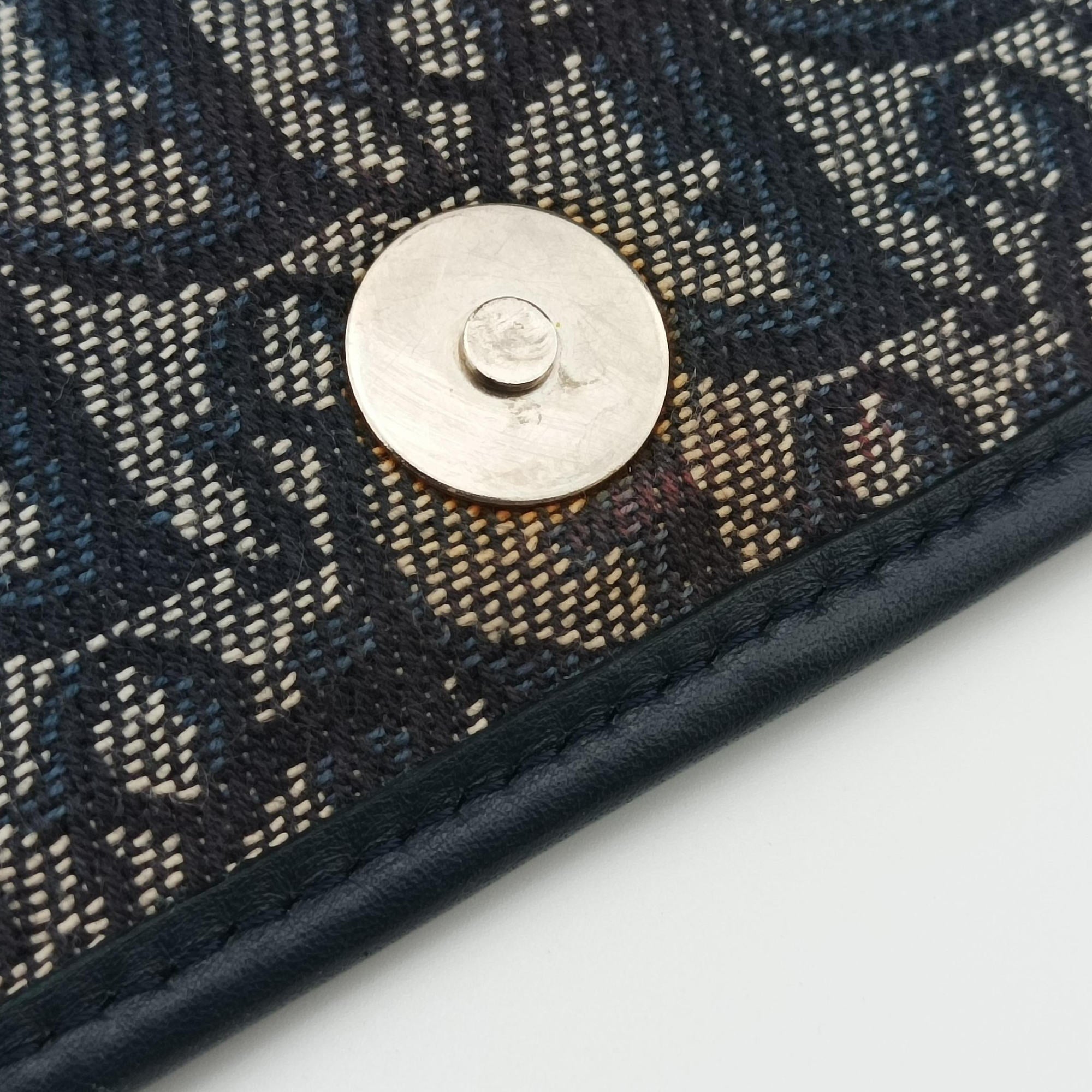 Pre-owned Christian Dior CD Logo Trotter Navy×Grey Jacquard×Leather  shoulderbag | stylenewstar