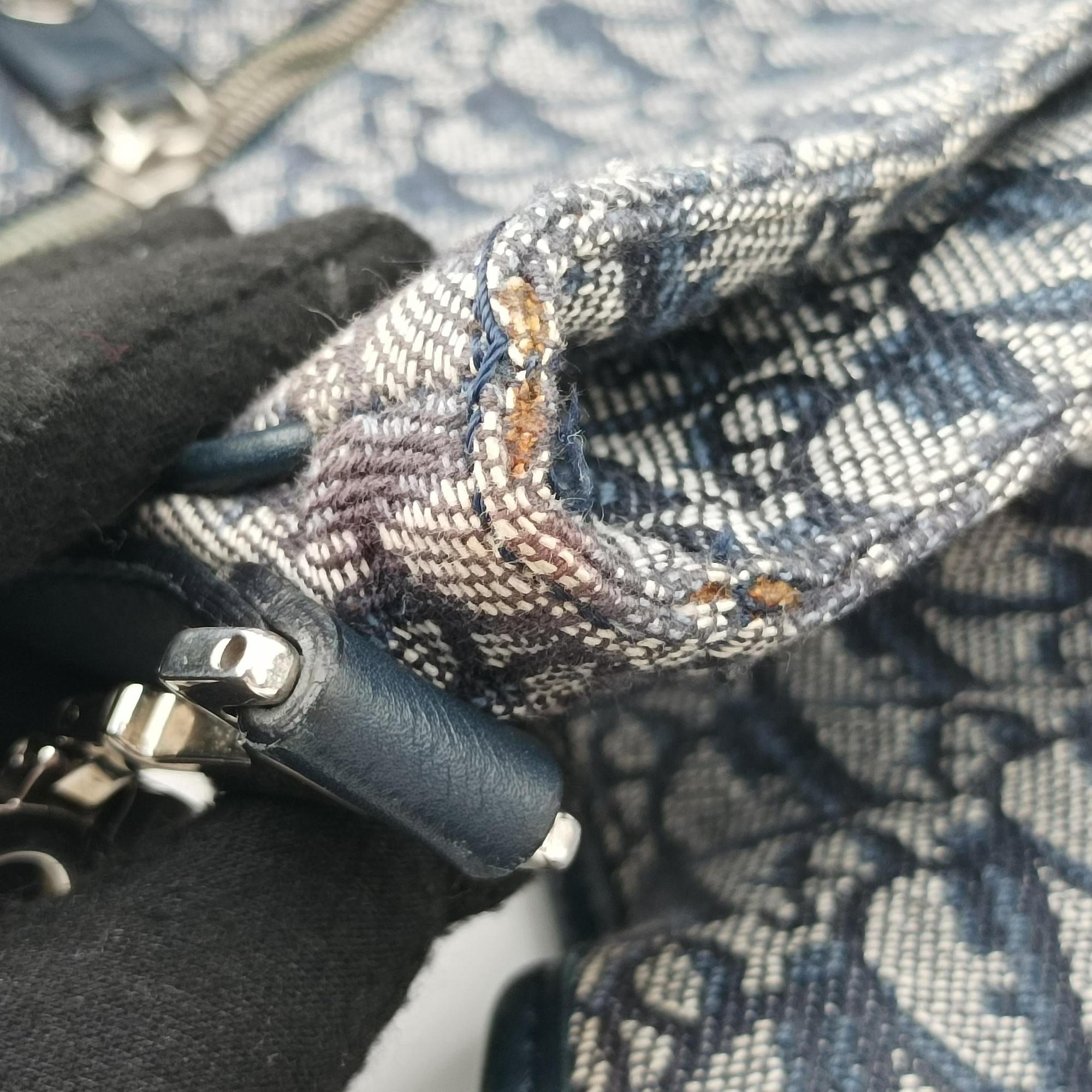 Pre-owned Christian Dior CD Logo Trotter Navy×Grey Jacquard×Leather  shoulderbag | stylenewstar