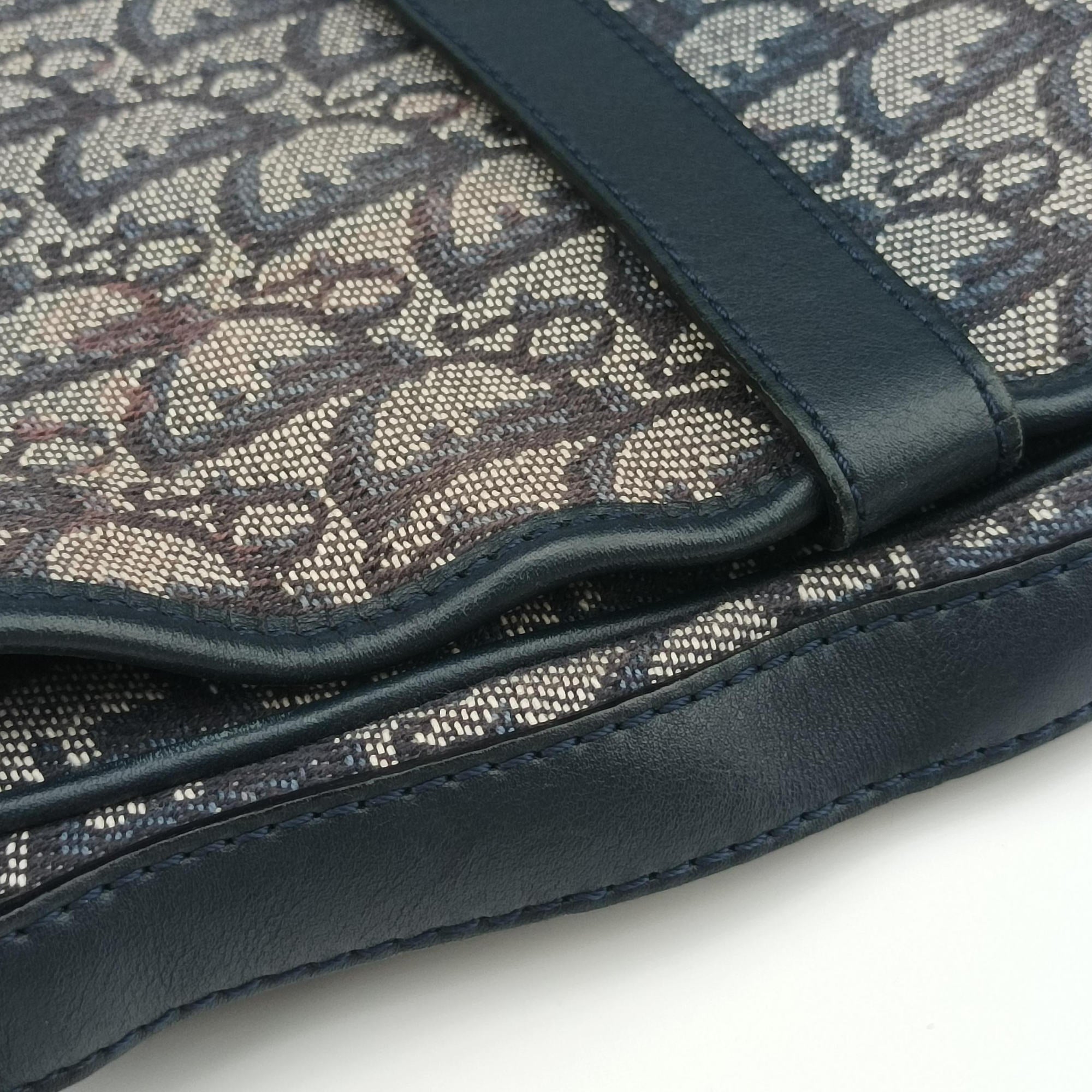 Pre-owned Christian Dior CD Logo Trotter Navy×Grey Jacquard×Leather  shoulderbag | stylenewstar