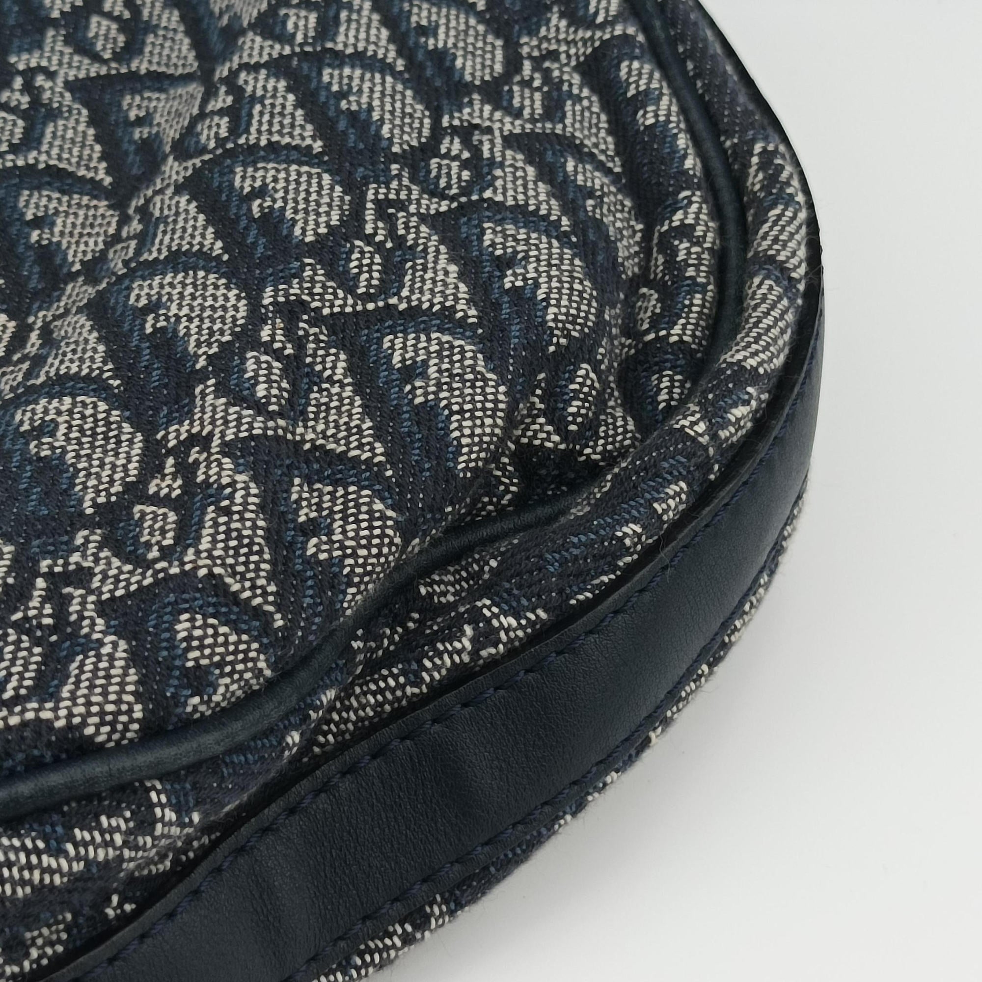 Pre-owned Christian Dior CD Logo Trotter Navy×Grey Jacquard×Leather  shoulderbag | stylenewstar