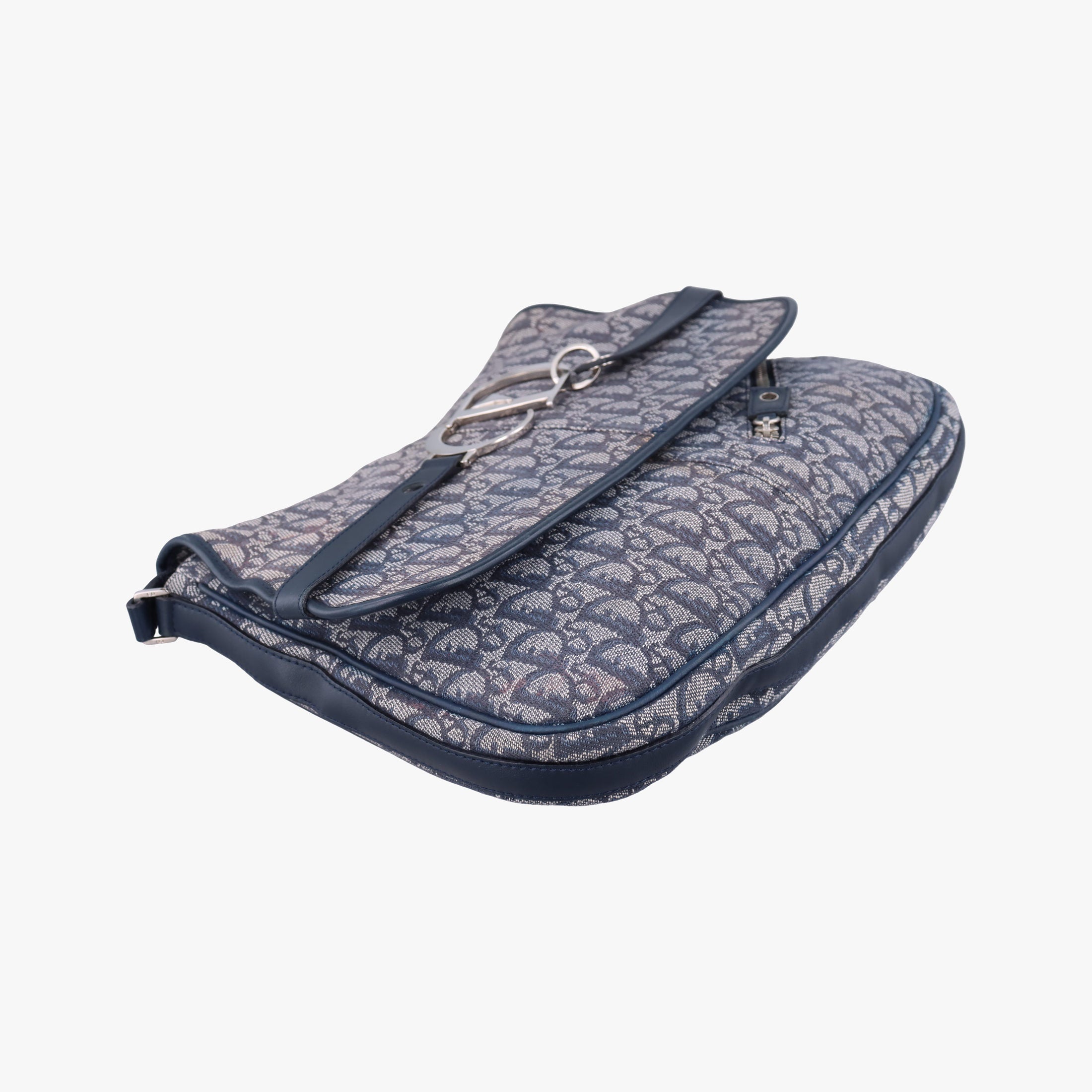 Pre-owned Christian Dior CD Logo Trotter Navy×Grey Jacquard×Leather  shoulderbag | stylenewstar