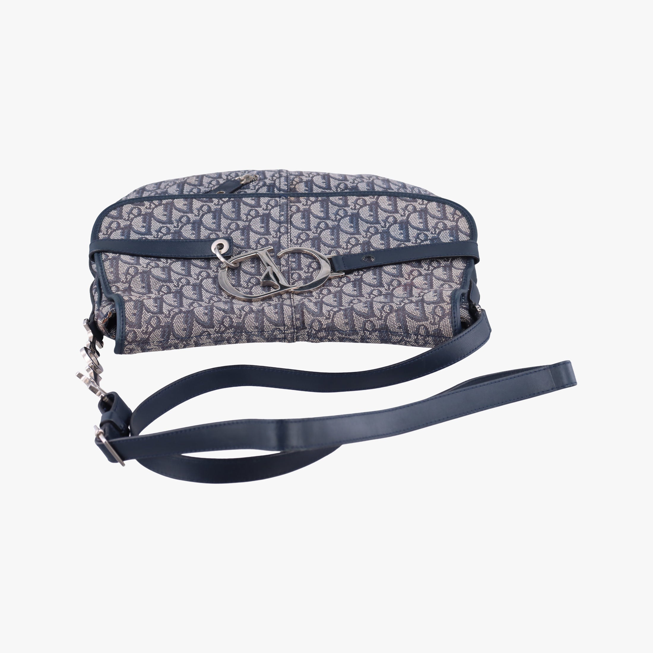 Pre-owned Christian Dior CD Logo Trotter Navy×Grey Jacquard×Leather  shoulderbag | stylenewstar
