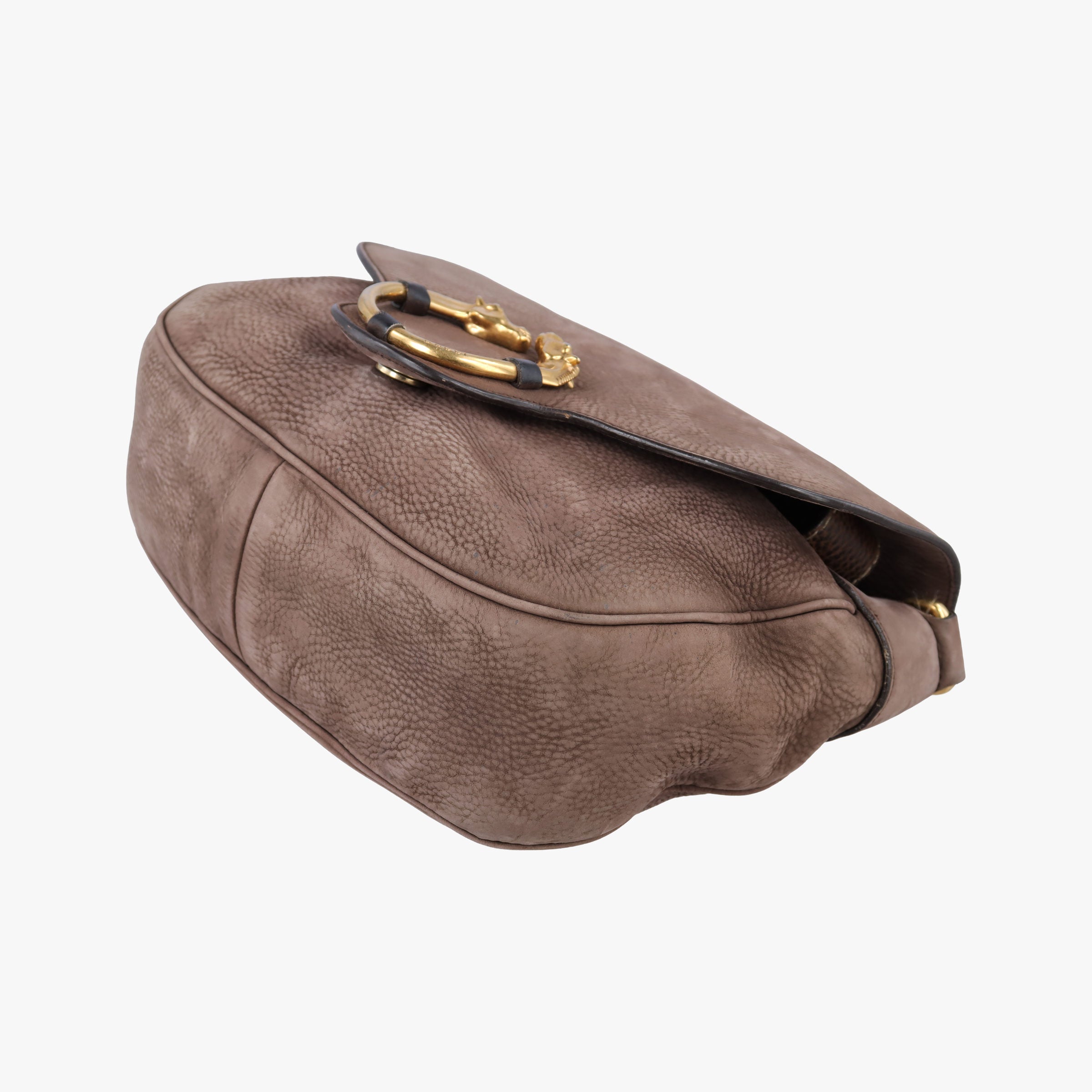 Pre-owned Gucci Ribot Horse Head Flap Brown Suede 296881 shoulderbag | stylenewstar