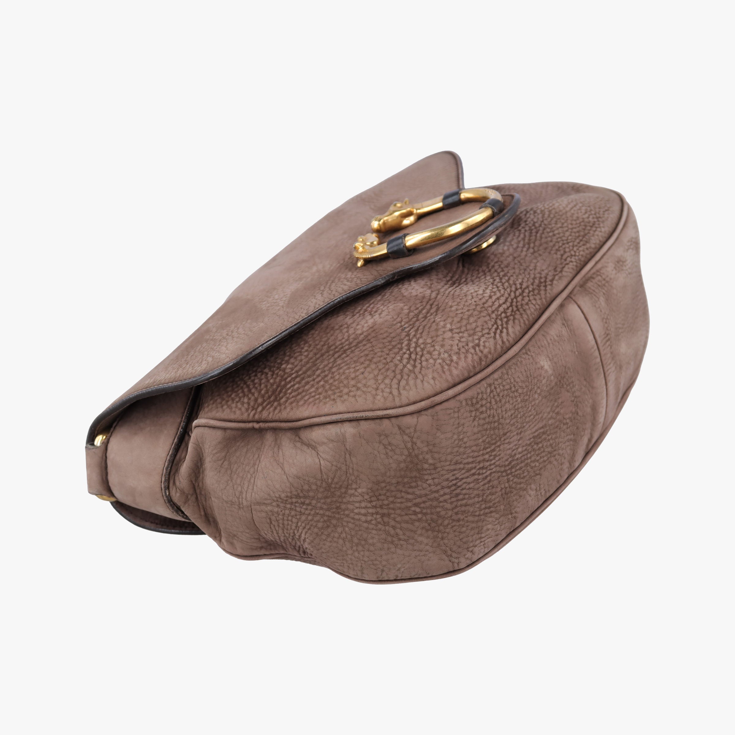 Pre-owned Gucci Ribot Horse Head Flap Brown Suede 296881 shoulderbag | stylenewstar