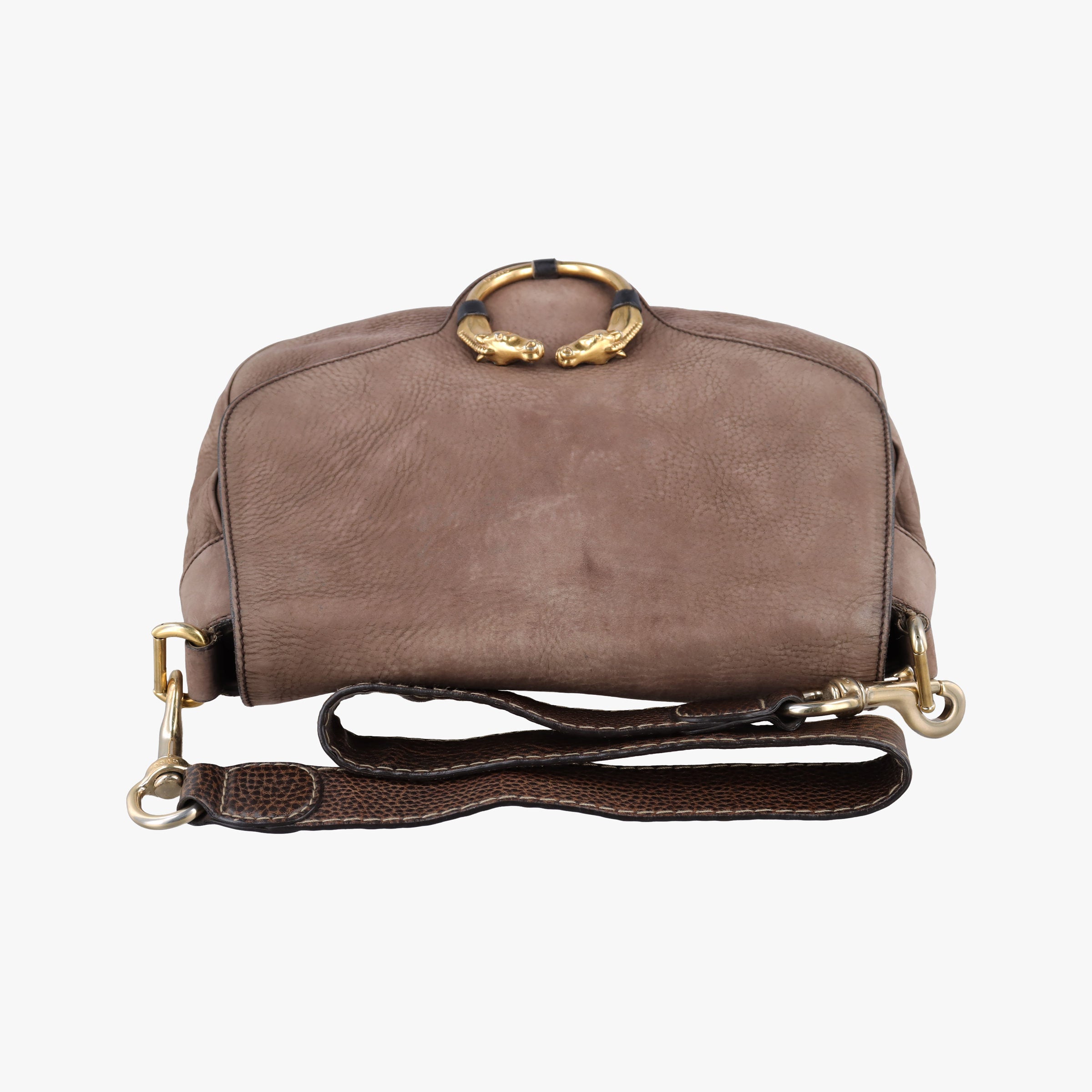 Pre-owned Gucci Ribot Horse Head Flap Brown Suede 296881 shoulderbag | stylenewstar