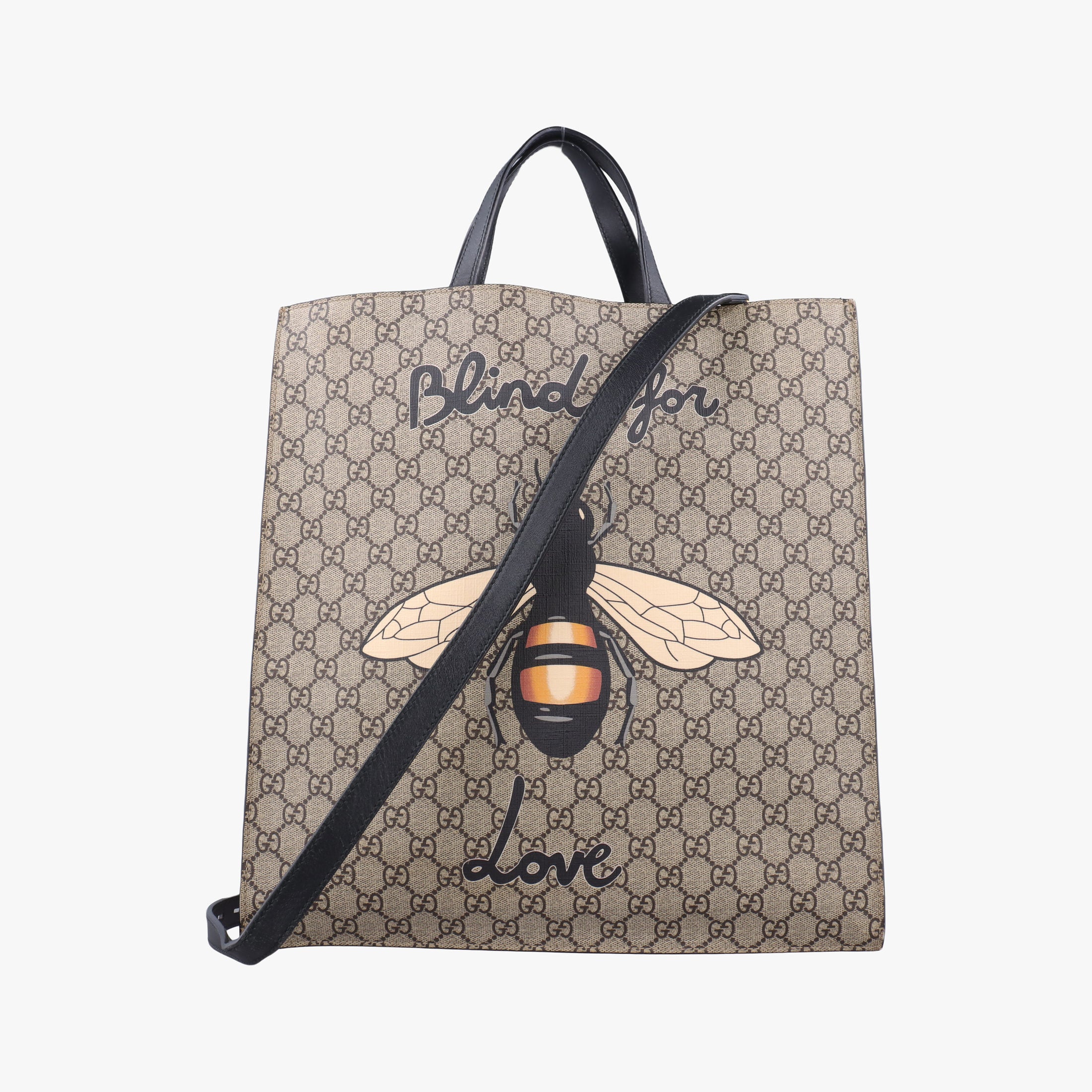Pre-owned Gucci GG Supreme Bee beige×black PVC coated canvas×Leather 450950 shoulderbag | stylenewstar