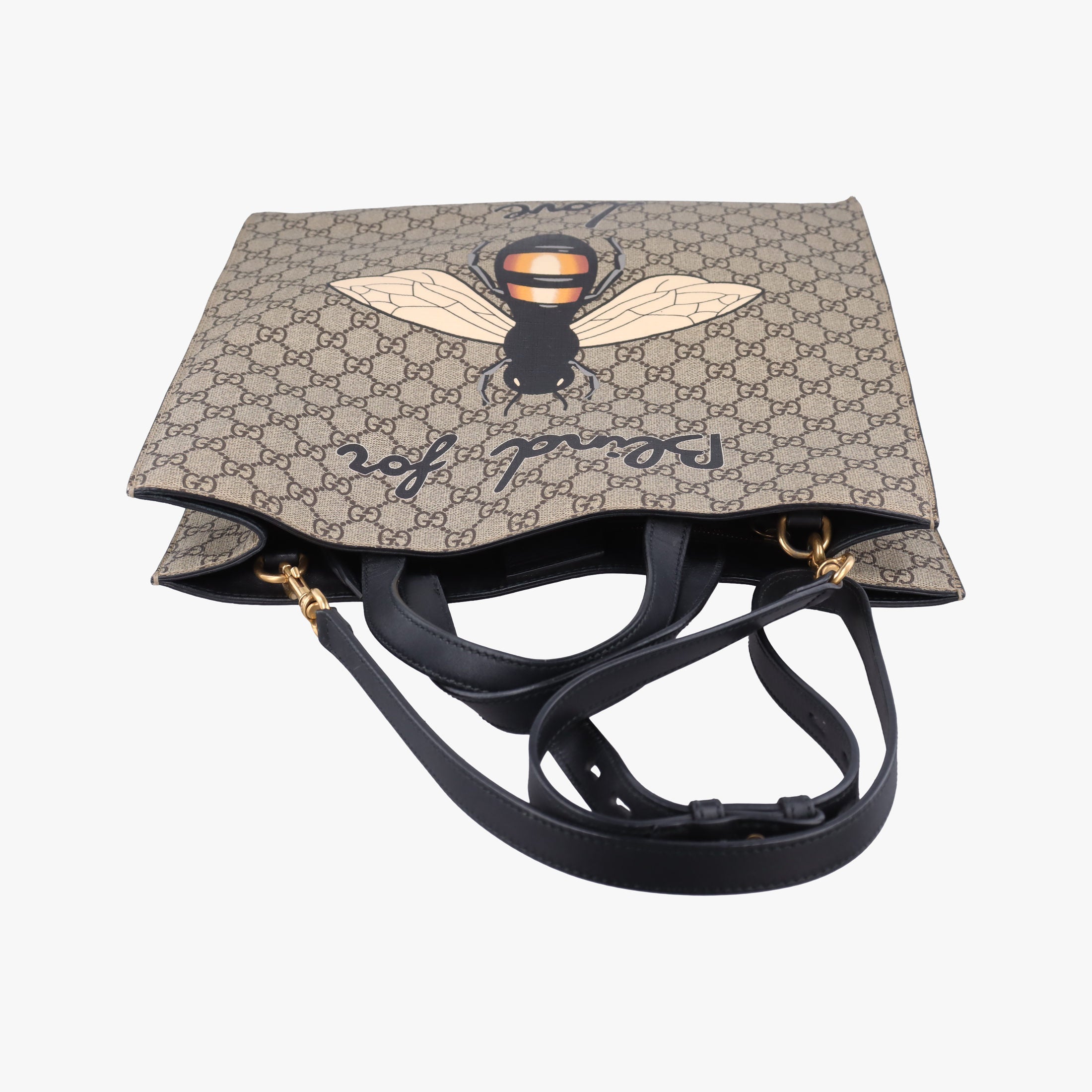 Pre-owned Gucci GG Supreme Bee beige×black PVC coated canvas×Leather 450950 shoulderbag | stylenewstar