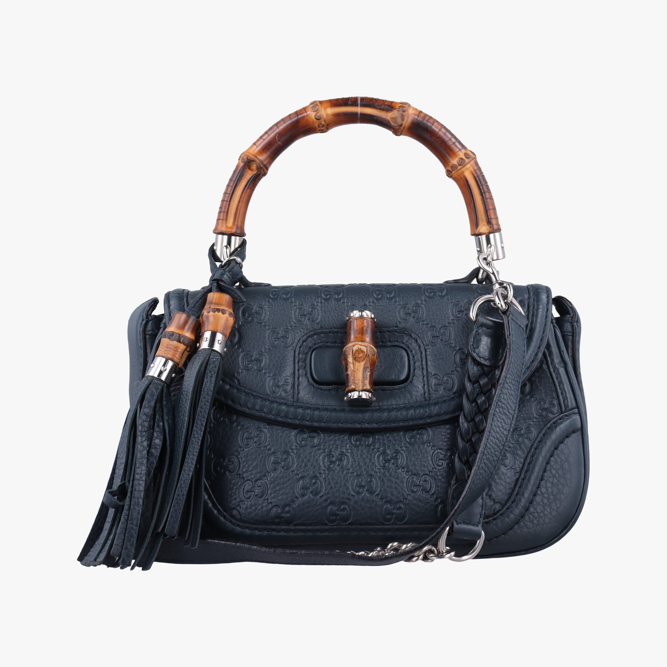 Pre-owned Gucci New Bamboo Blue Leather 240242 shoulderbag | stylenewstar