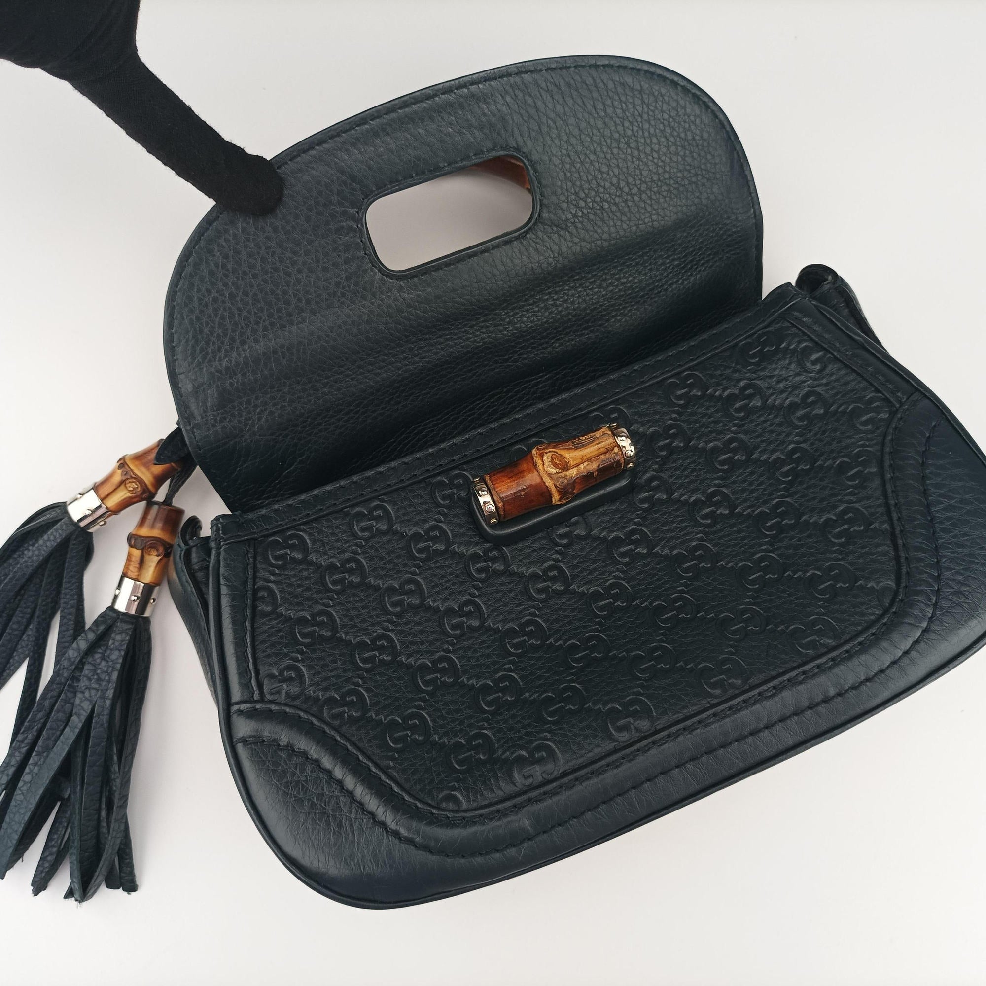 Pre-owned Gucci New Bamboo Blue Leather 240242 shoulderbag | stylenewstar