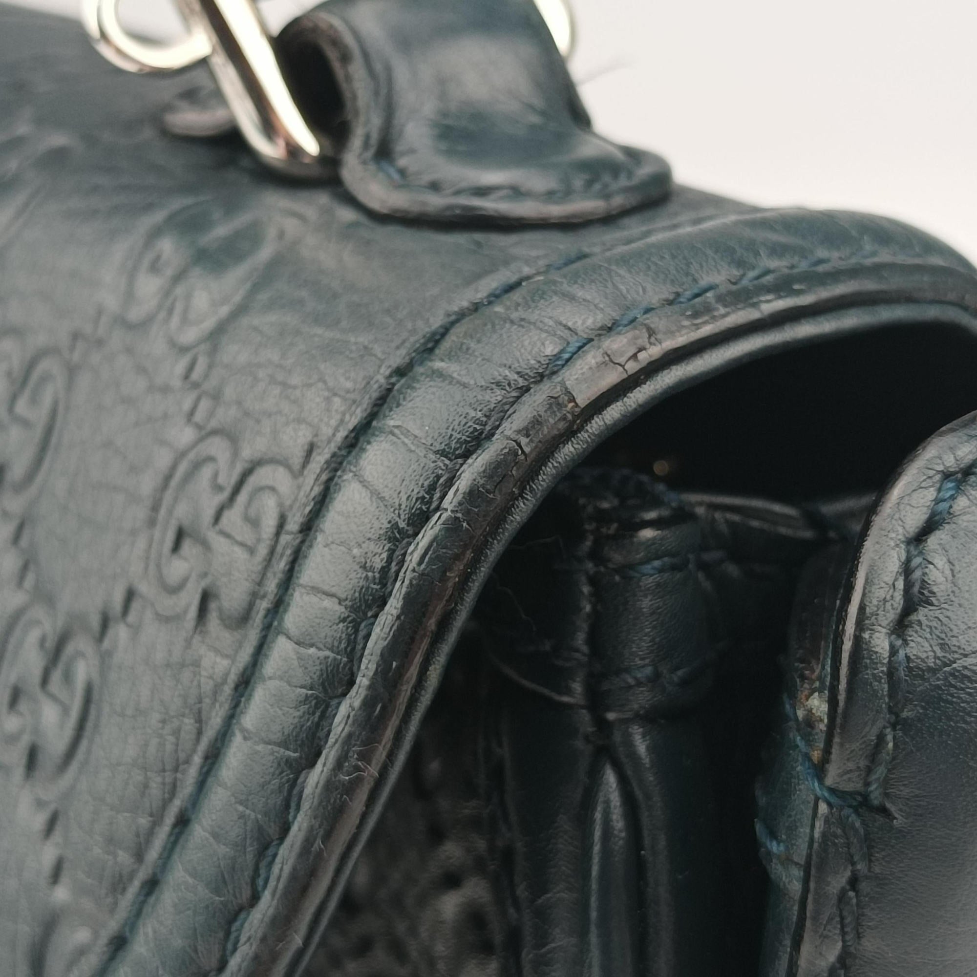 Pre-owned Gucci New Bamboo Blue Leather 240242 shoulderbag | stylenewstar