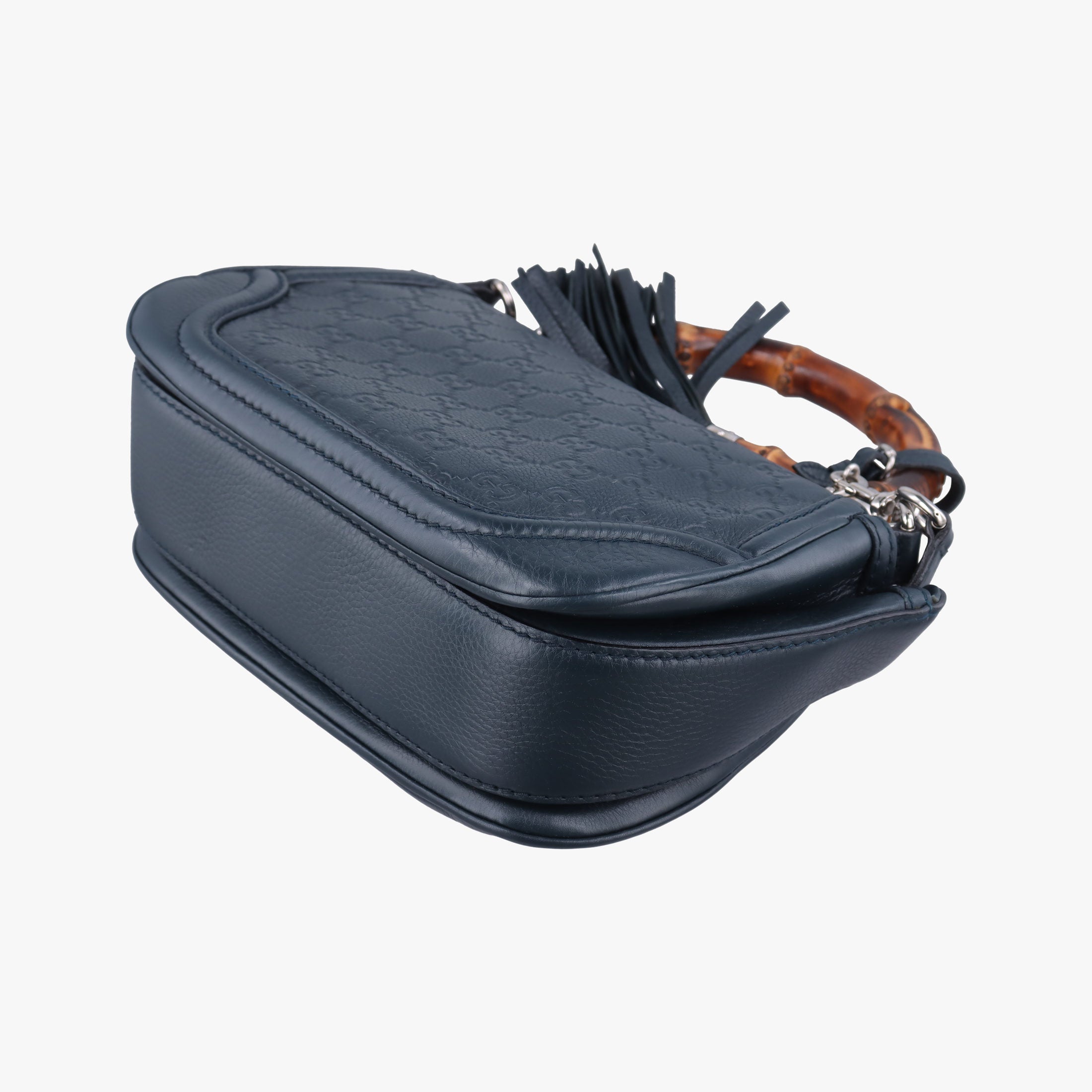 Pre-owned Gucci New Bamboo Blue Leather 240242 shoulderbag | stylenewstar
