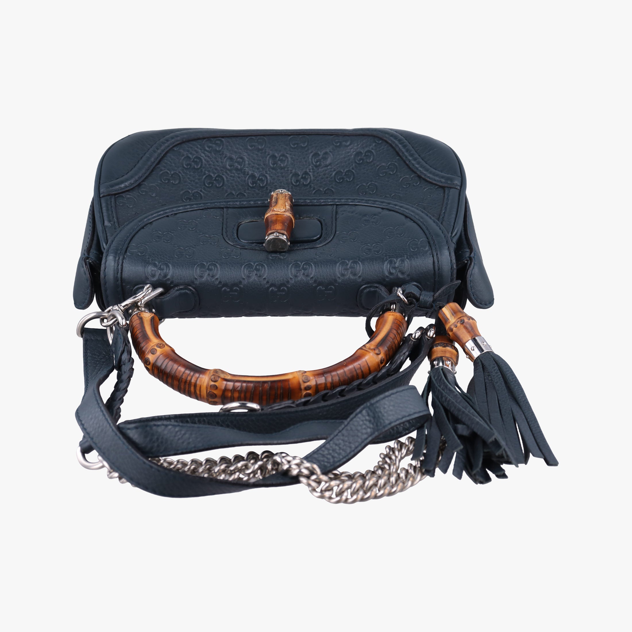 Pre-owned Gucci New Bamboo Blue Leather 240242 shoulderbag | stylenewstar