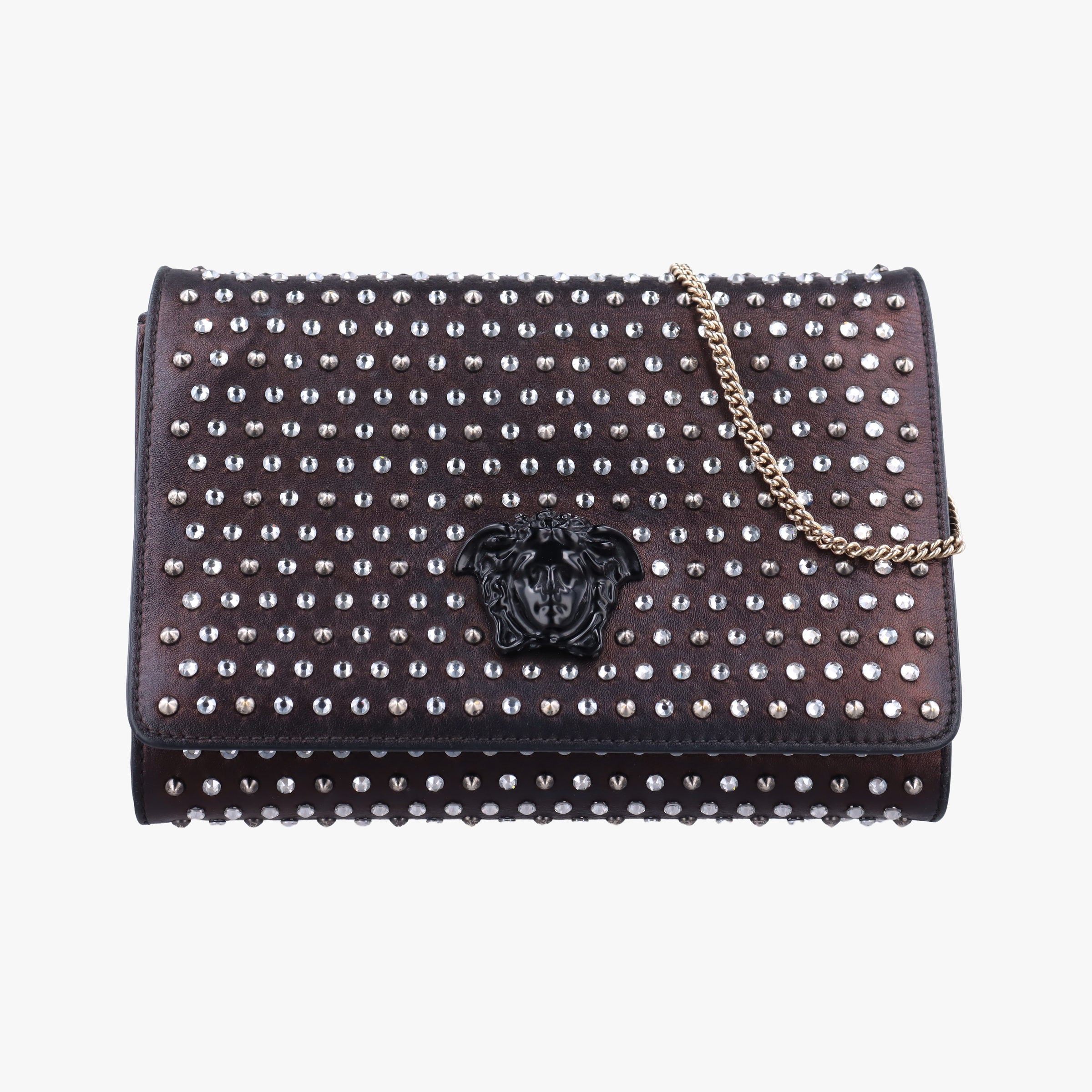 Vintage VERSACE Studded medusa Black Leather  shoulderbag | stylenewstar