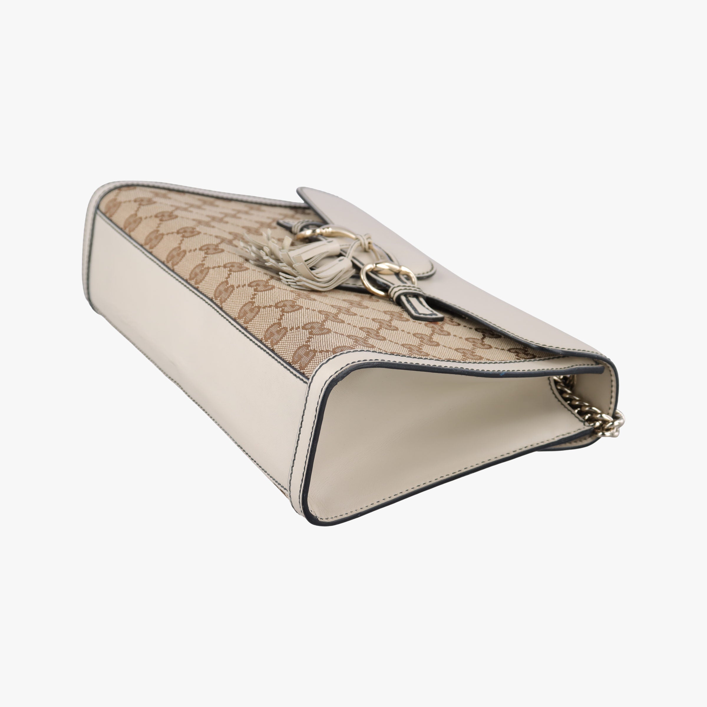 Pre-owned Gucci Emily Beige×white Leather×canvas 295402 shoulderbag | stylenewstar
