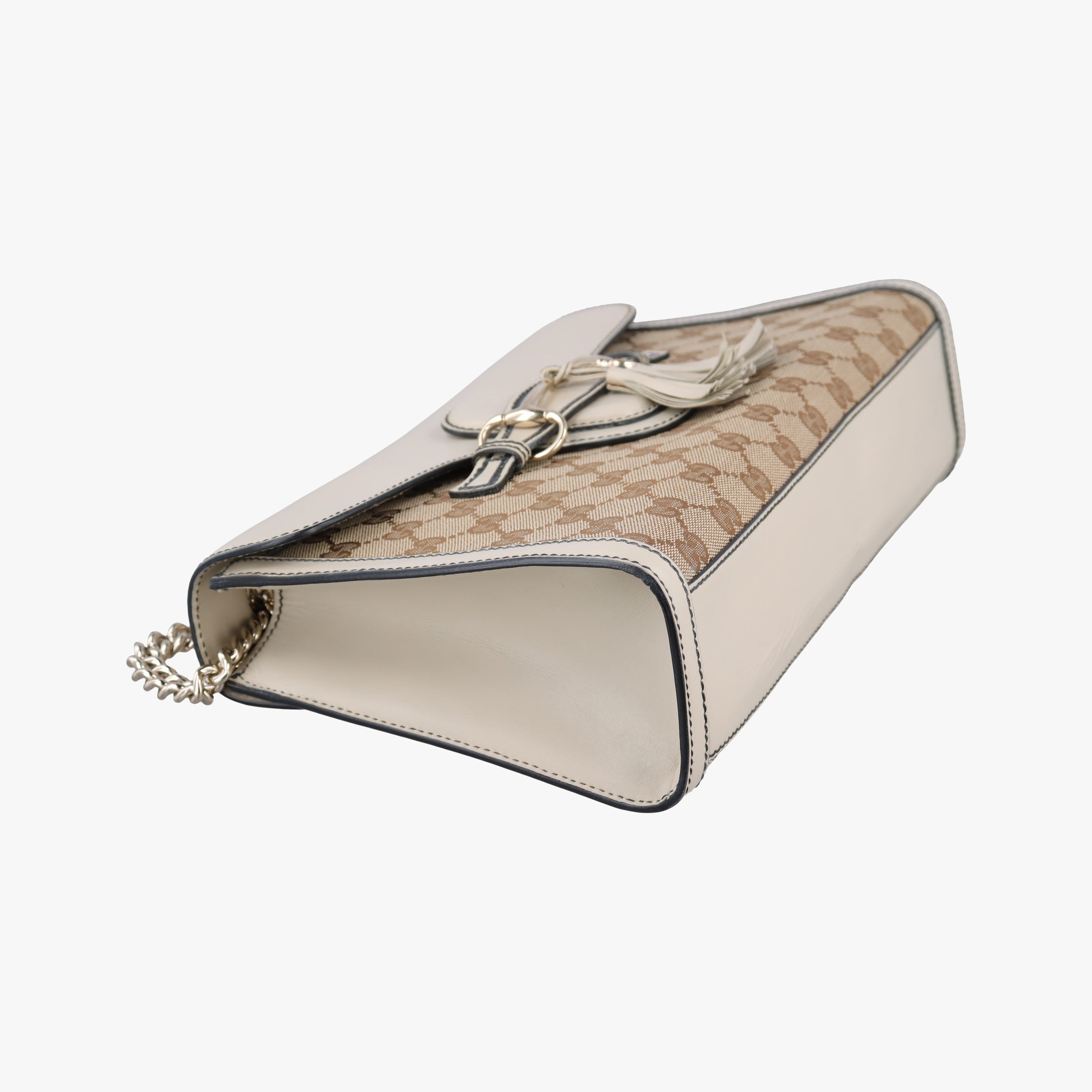 Pre-owned Gucci Emily Beige×white Leather×canvas 295402 shoulderbag | stylenewstar