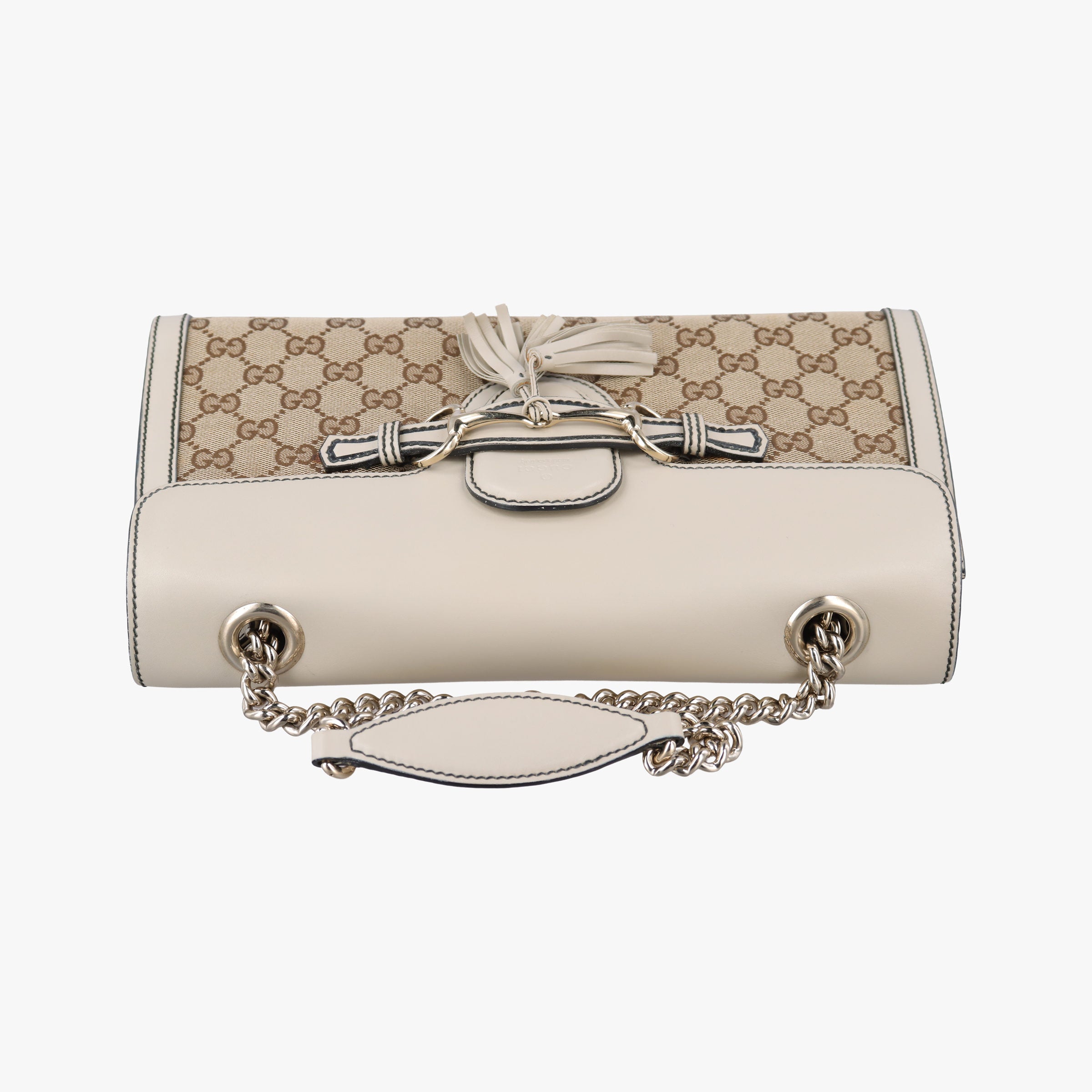 Pre-owned Gucci Emily Beige×white Leather×canvas 295402 shoulderbag | stylenewstar