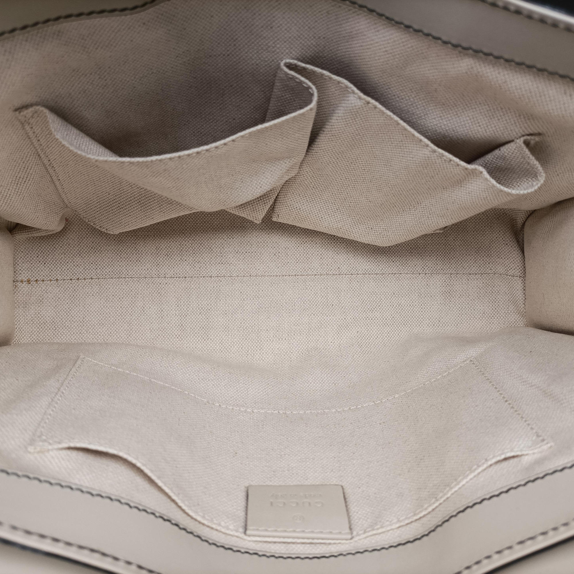 Pre-owned Gucci Emily Beige×white Leather×canvas 295402 shoulderbag | stylenewstar