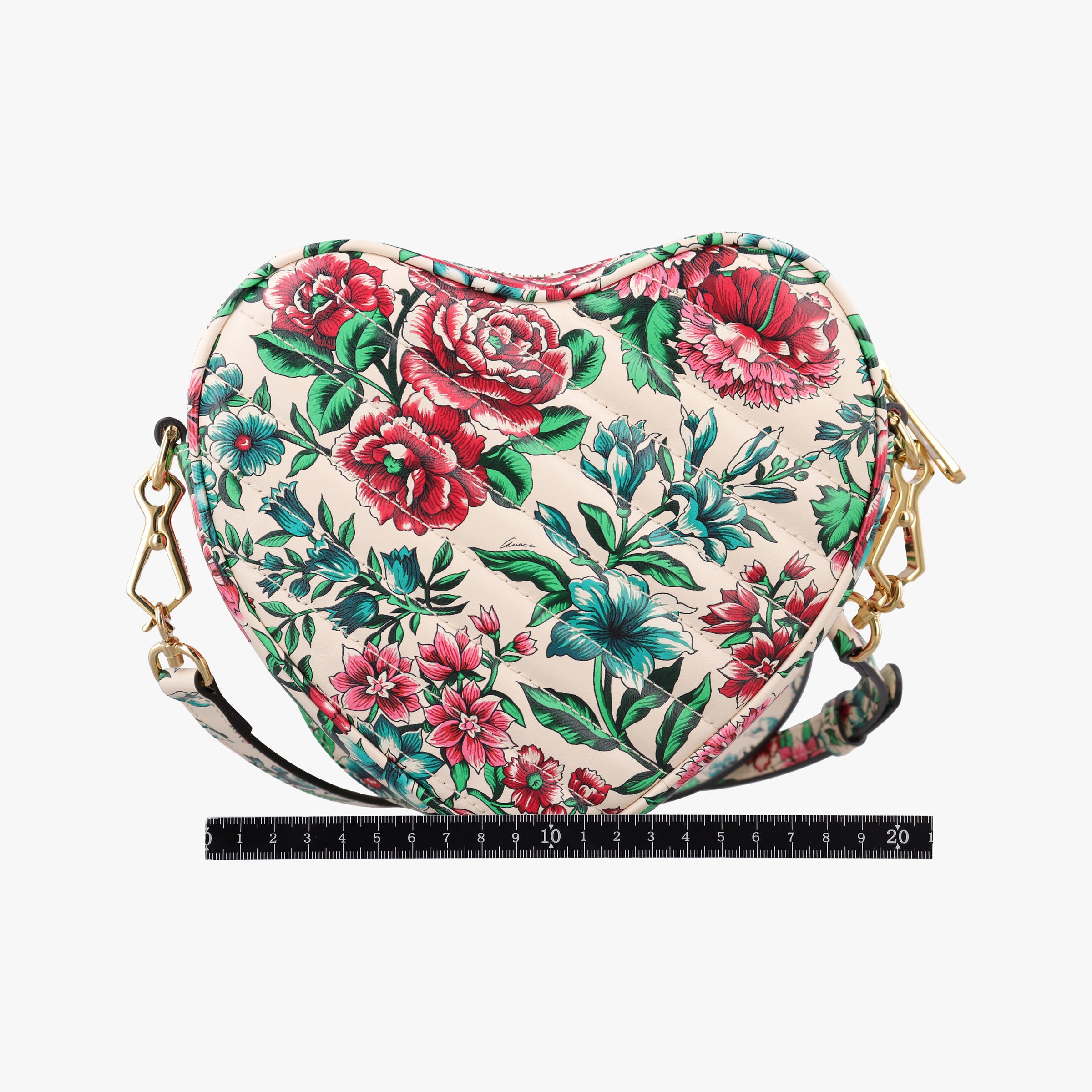 Pre-owned Gucci Interlocking G Flower Print Heart White×Multicolour Leather 740355 shoulderbag | stylenewstar