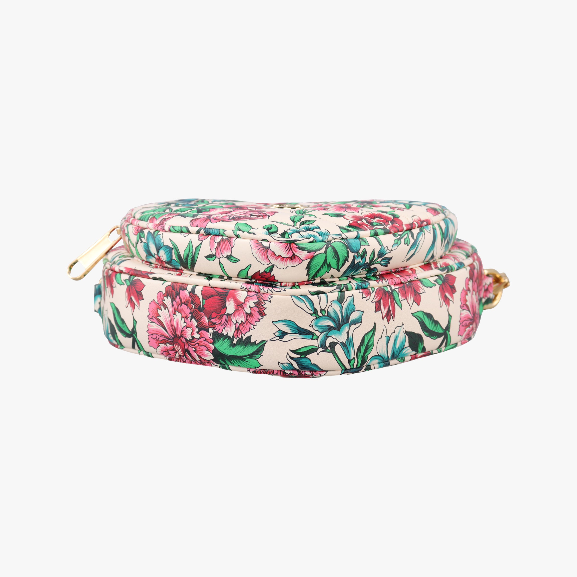 Pre-owned Gucci Interlocking G Flower Print Heart White×Multicolour Leather 740355 shoulderbag | stylenewstar