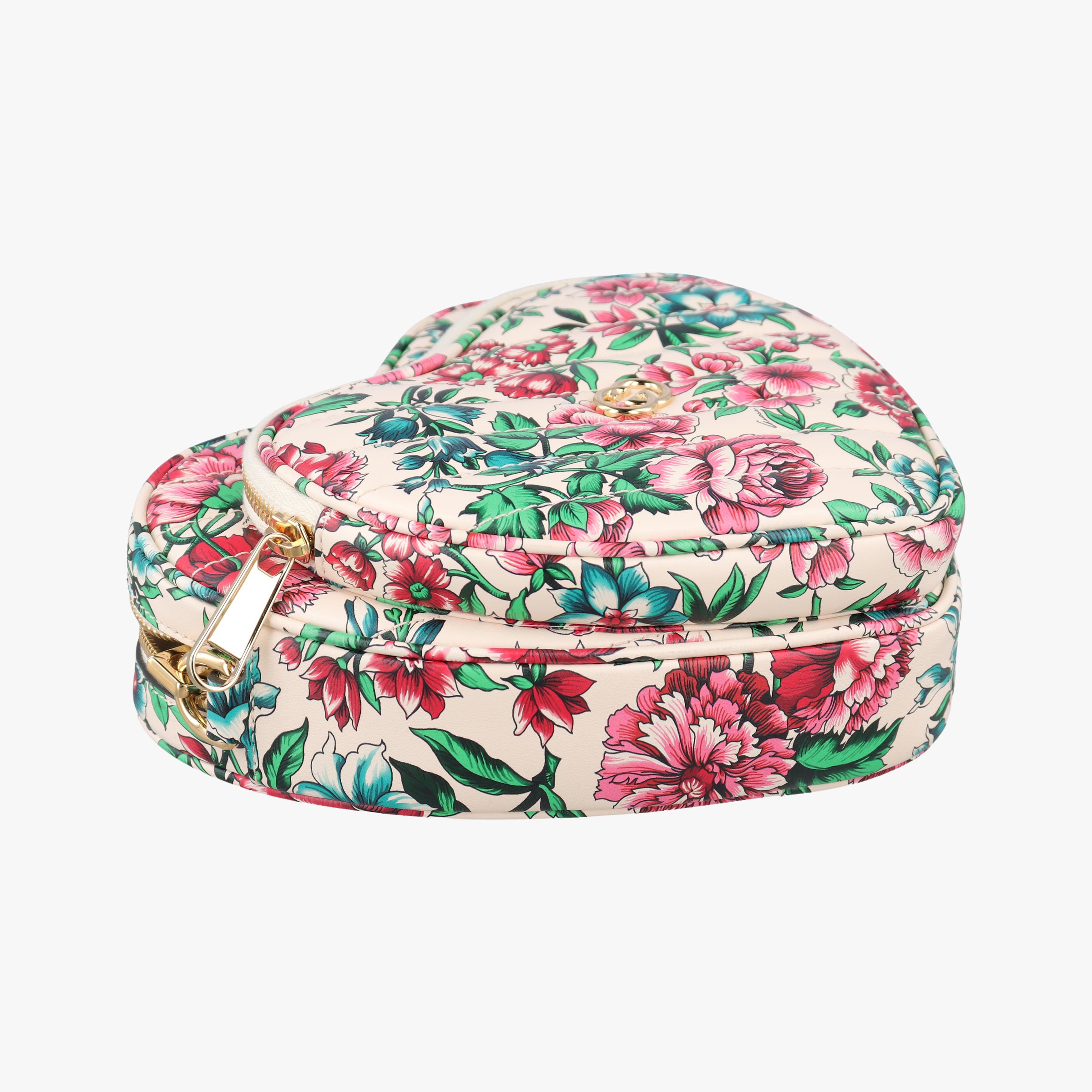 Pre-owned Gucci Interlocking G Flower Print Heart White×Multicolour Leather 740355 shoulderbag | stylenewstar