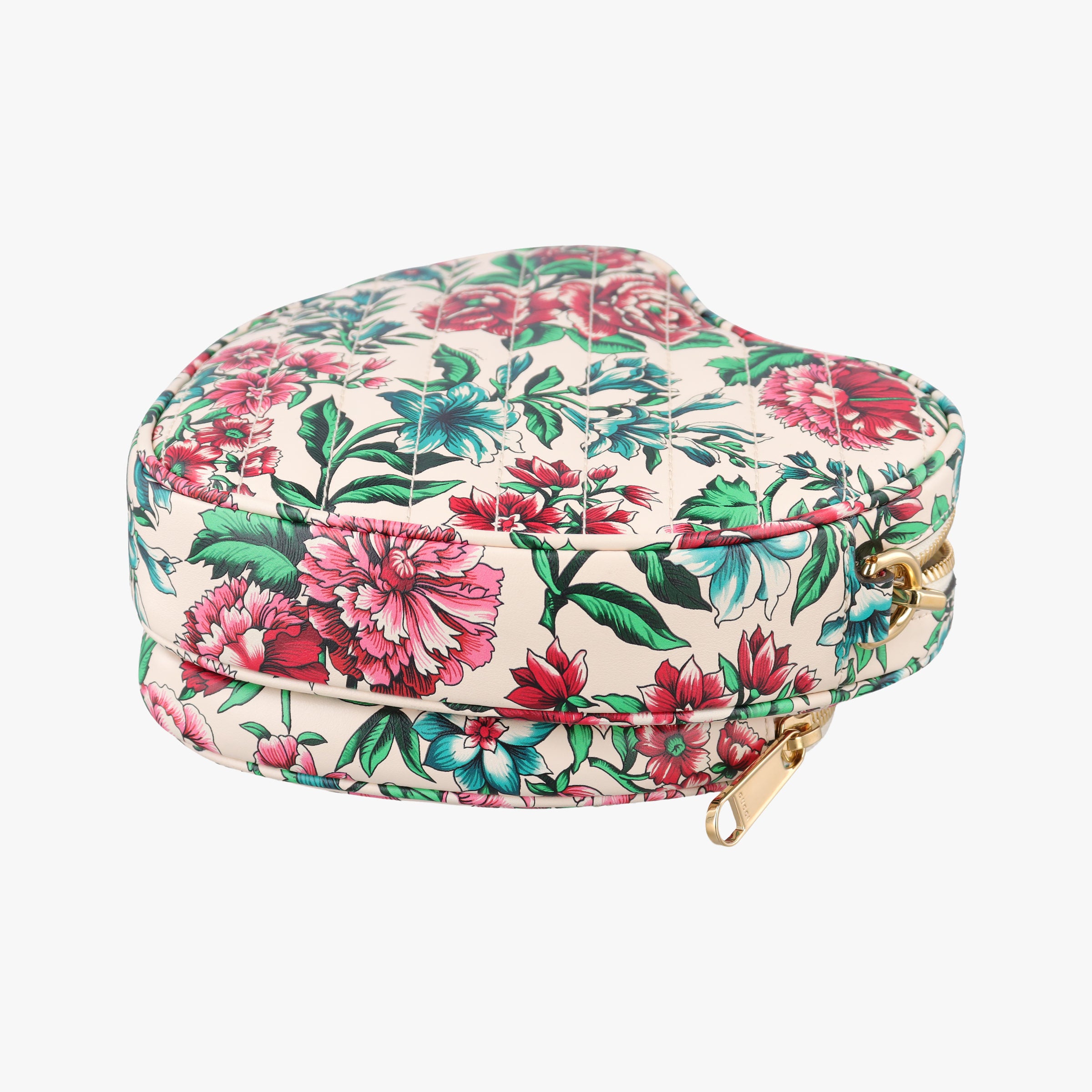 Pre-owned Gucci Interlocking G Flower Print Heart White×Multicolour Leather 740355 shoulderbag | stylenewstar