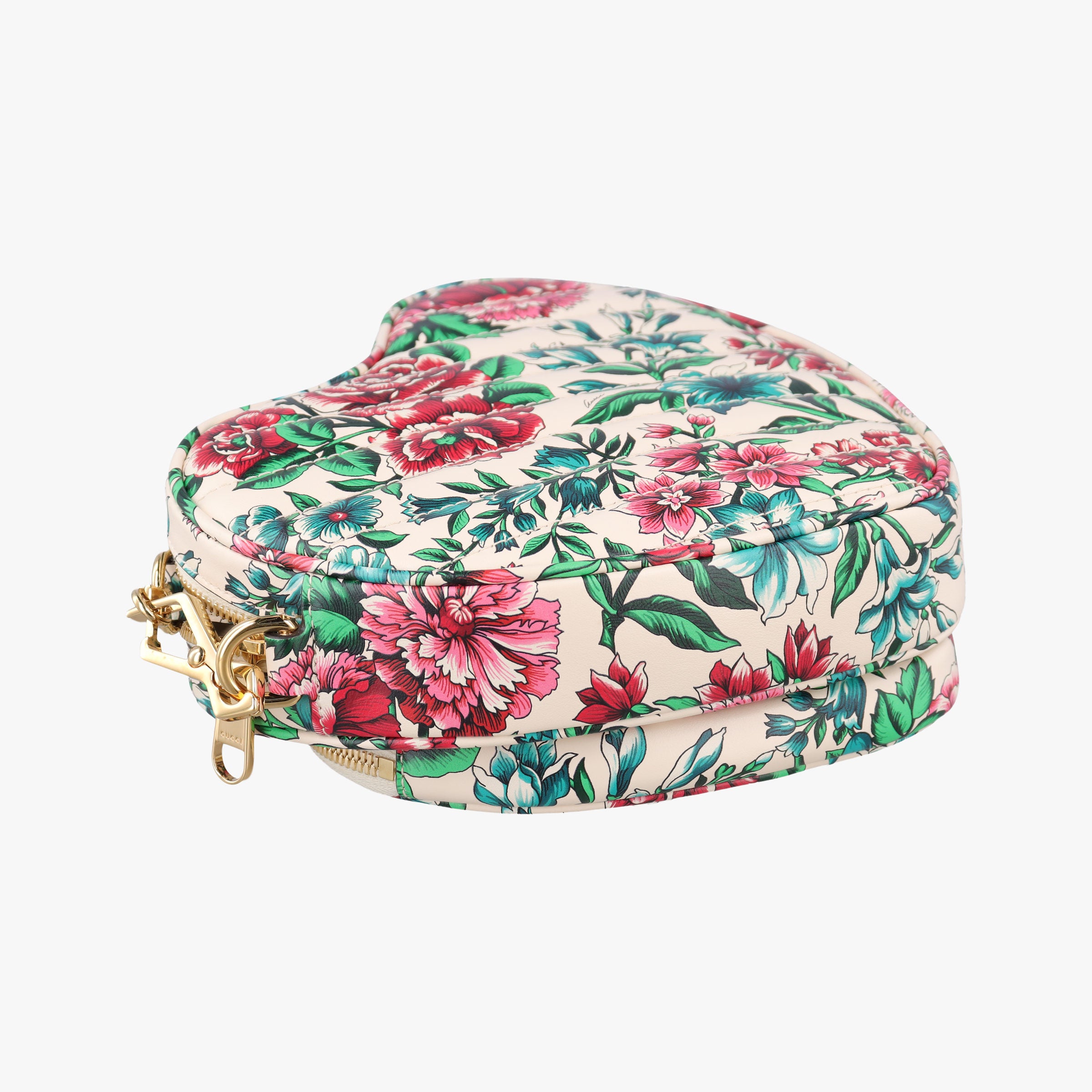 Pre-owned Gucci Interlocking G Flower Print Heart White×Multicolour Leather 740355 shoulderbag | stylenewstar