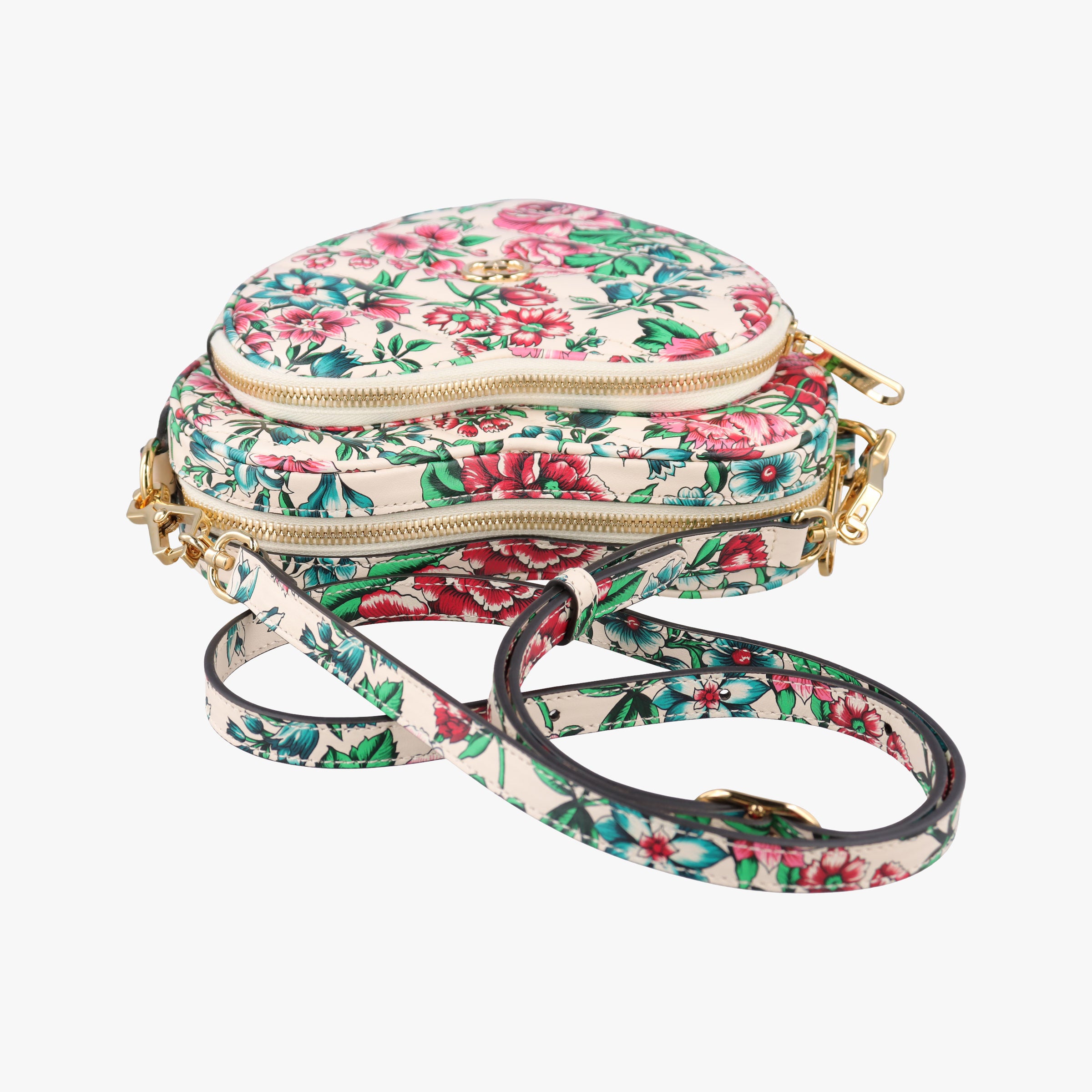 Pre-owned Gucci Interlocking G Flower Print Heart White×Multicolour Leather 740355 shoulderbag | stylenewstar