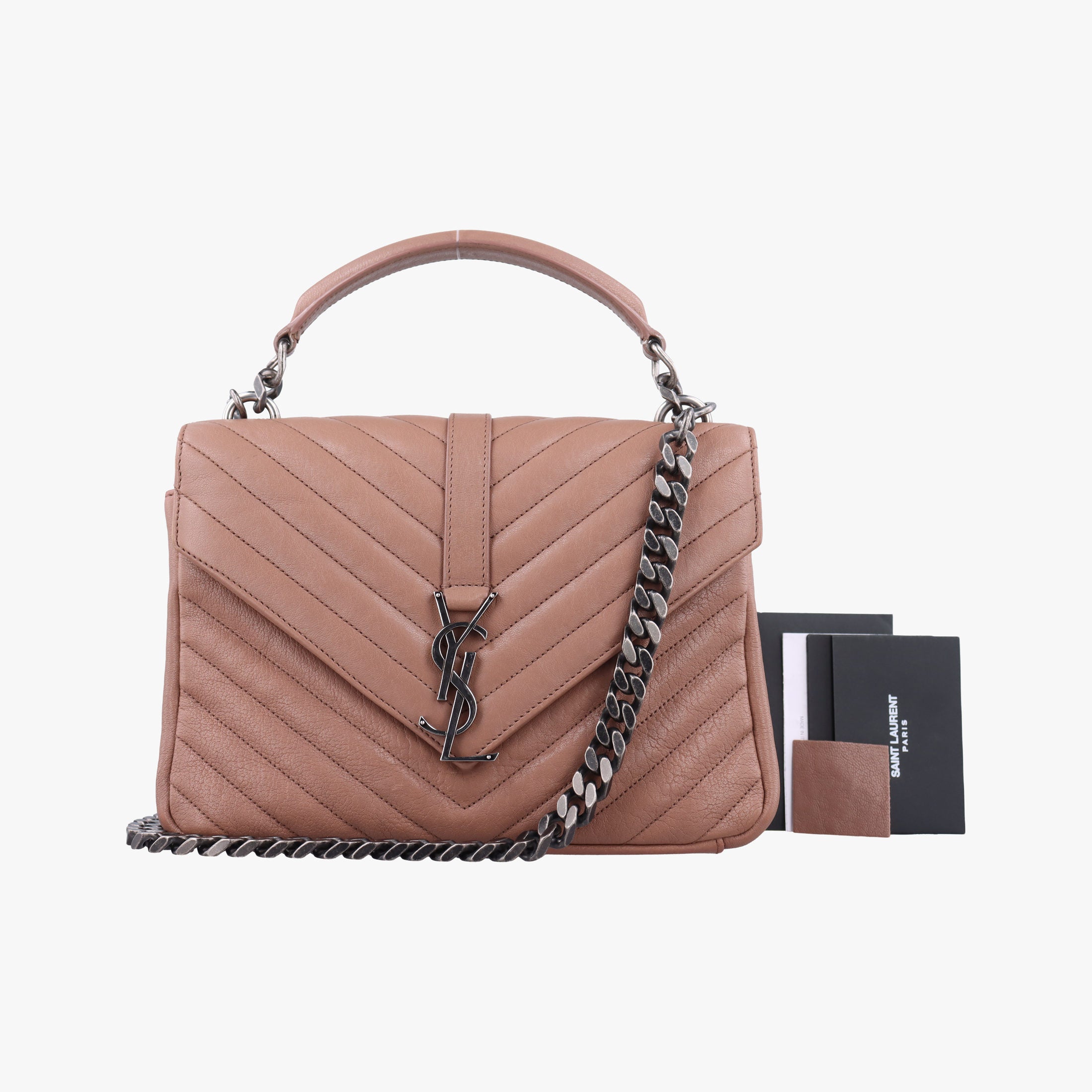 Secondhand Yves Saint Laurent COLLEGE beige Leather 428056 shoulderbag | stylenewstar