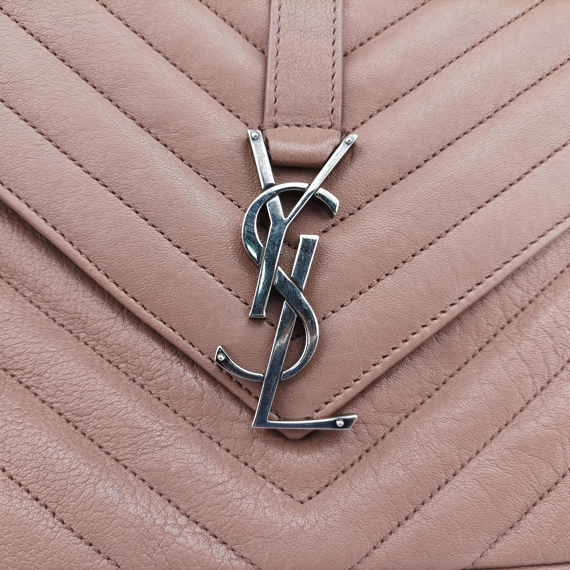 Secondhand Yves Saint Laurent COLLEGE beige Leather 428056 shoulderbag | stylenewstar