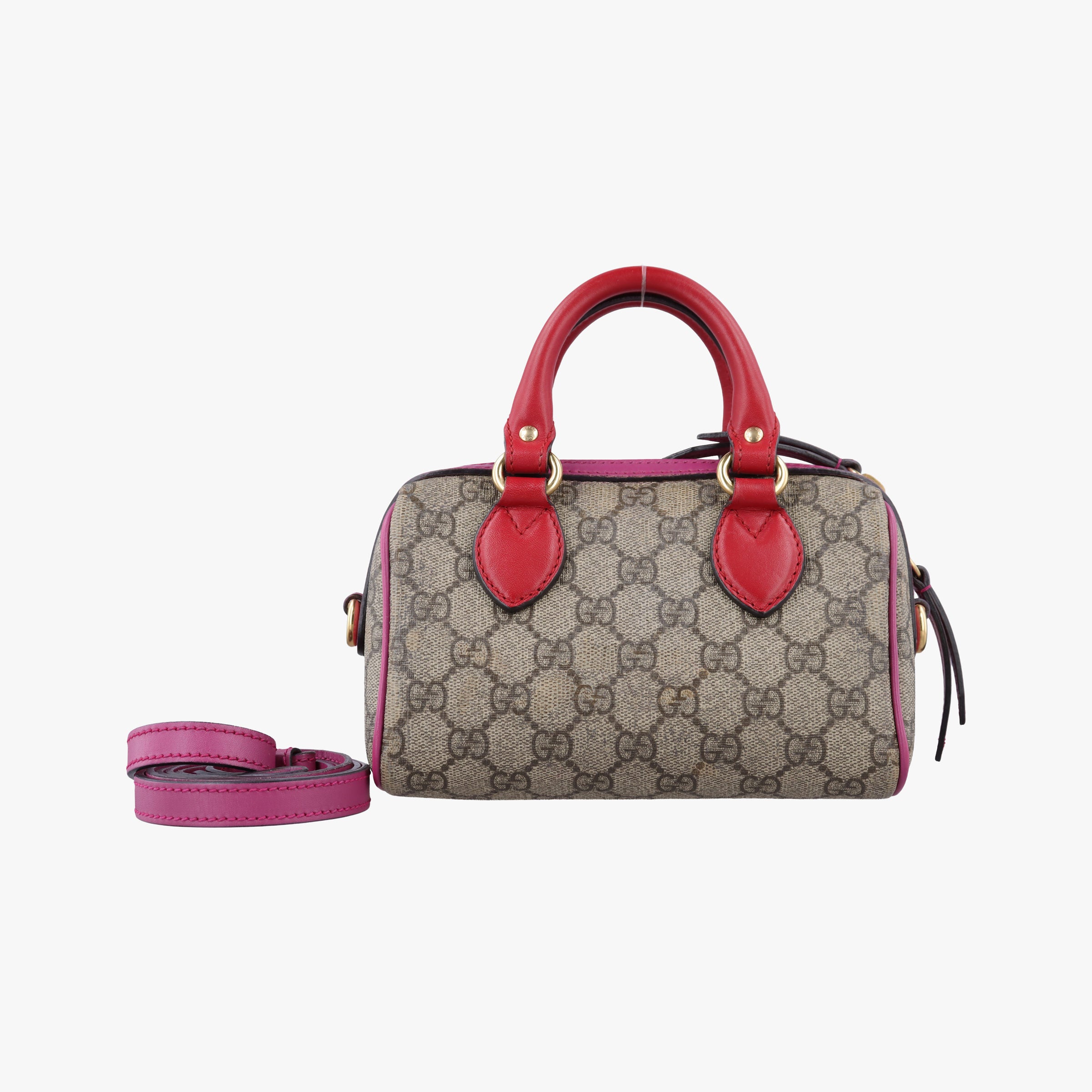 Pre-owned Gucci GG Supreme beige×red×pink PVC coated canvas×Leather 432123 shoulderbag | stylenewstar