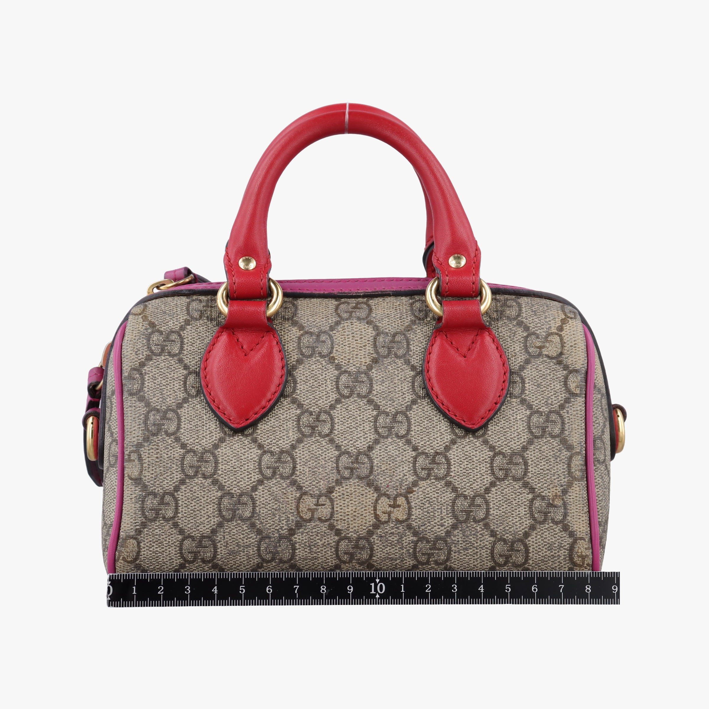 Pre-owned Gucci GG Supreme beige×red×pink PVC coated canvas×Leather 432123 shoulderbag | stylenewstar