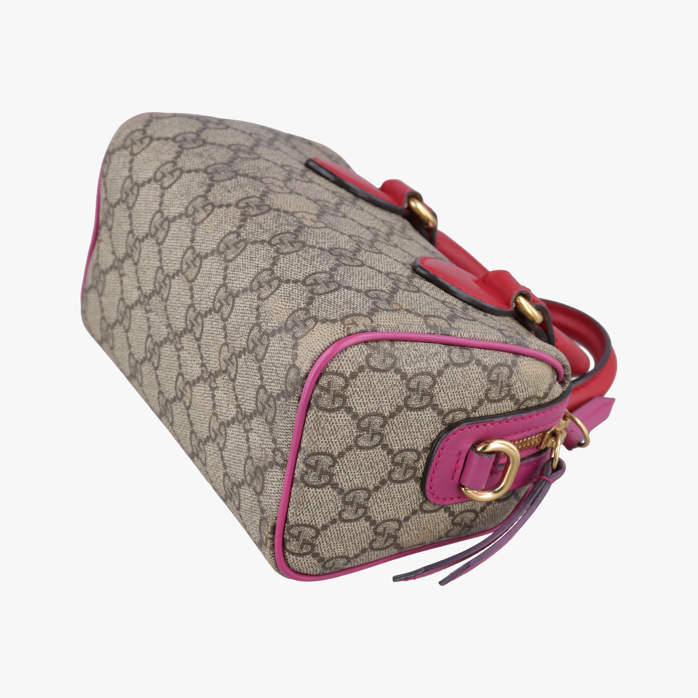 Pre-owned Gucci GG Supreme beige×red×pink PVC coated canvas×Leather 432123 shoulderbag | stylenewstar