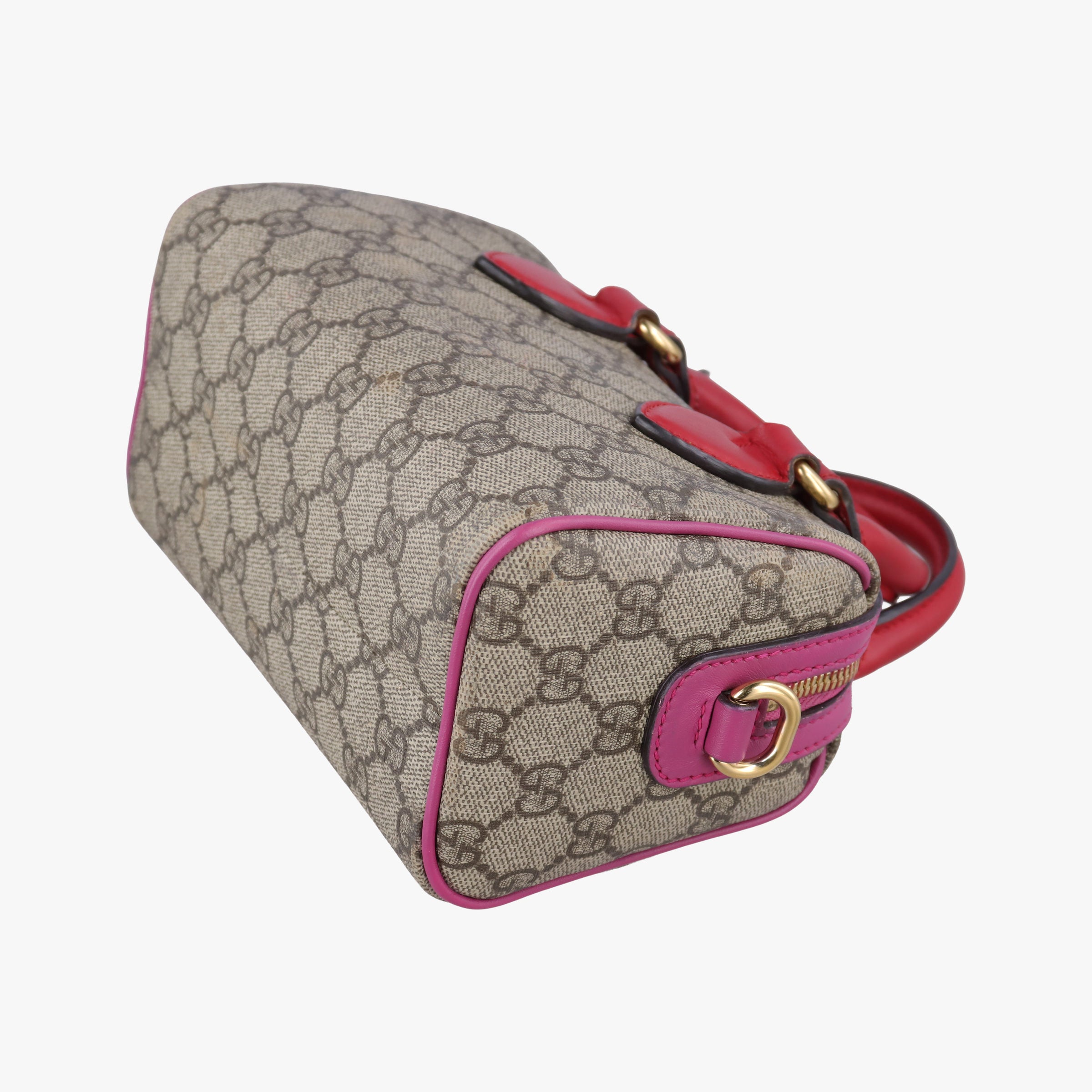 Pre-owned Gucci GG Supreme beige×red×pink PVC coated canvas×Leather 432123 shoulderbag | stylenewstar
