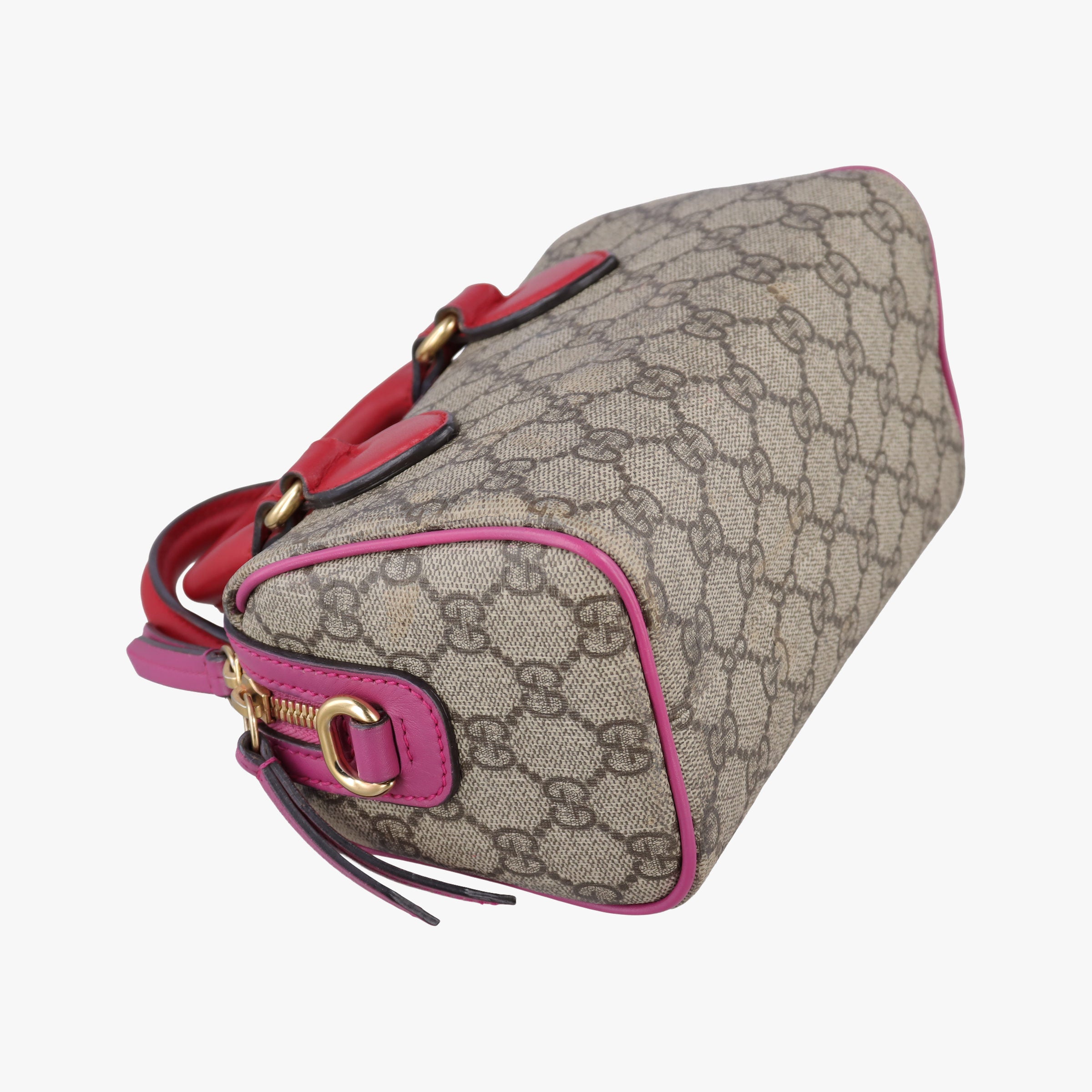 Pre-owned Gucci GG Supreme beige×red×pink PVC coated canvas×Leather 432123 shoulderbag | stylenewstar