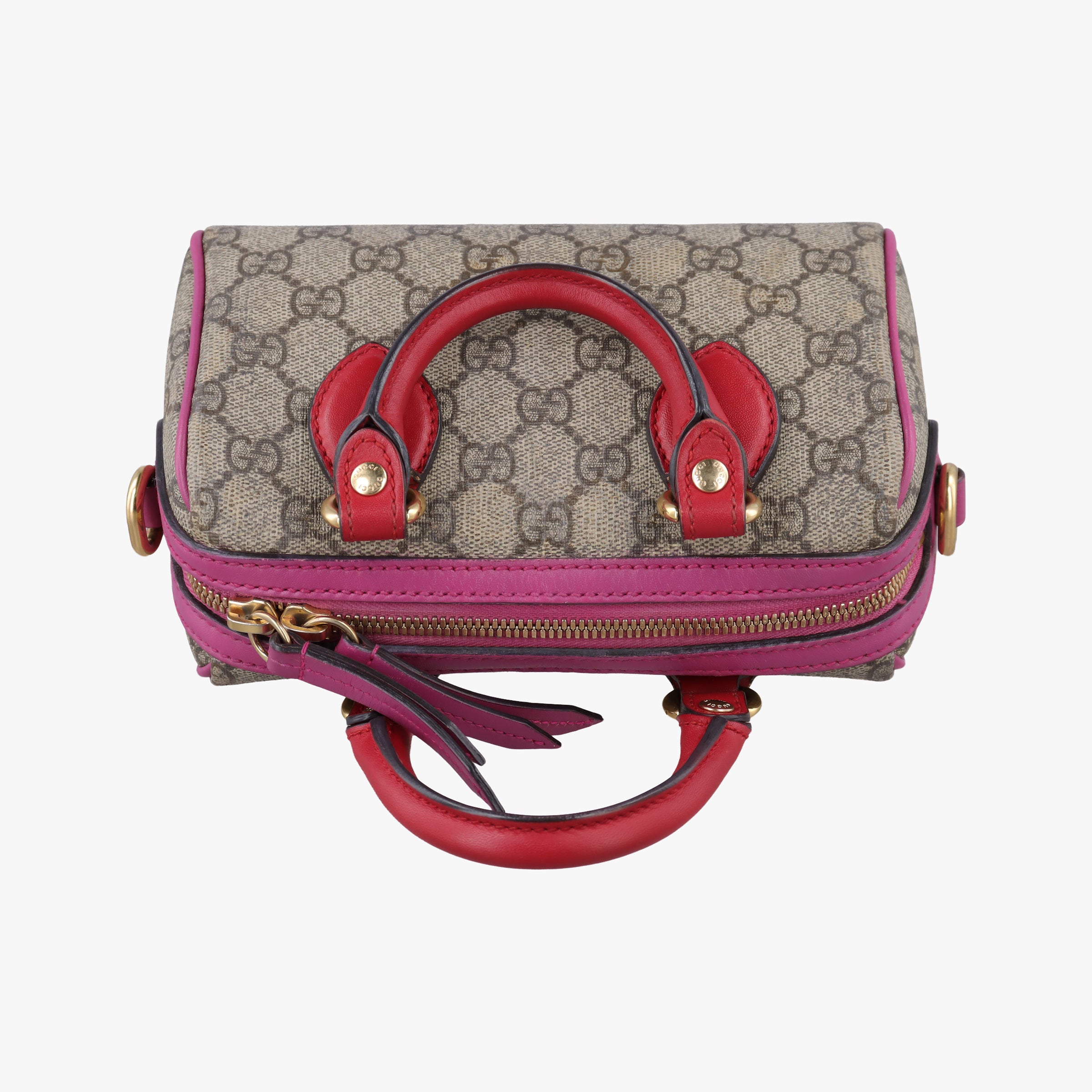 Pre-owned Gucci GG Supreme beige×red×pink PVC coated canvas×Leather 432123 shoulderbag | stylenewstar