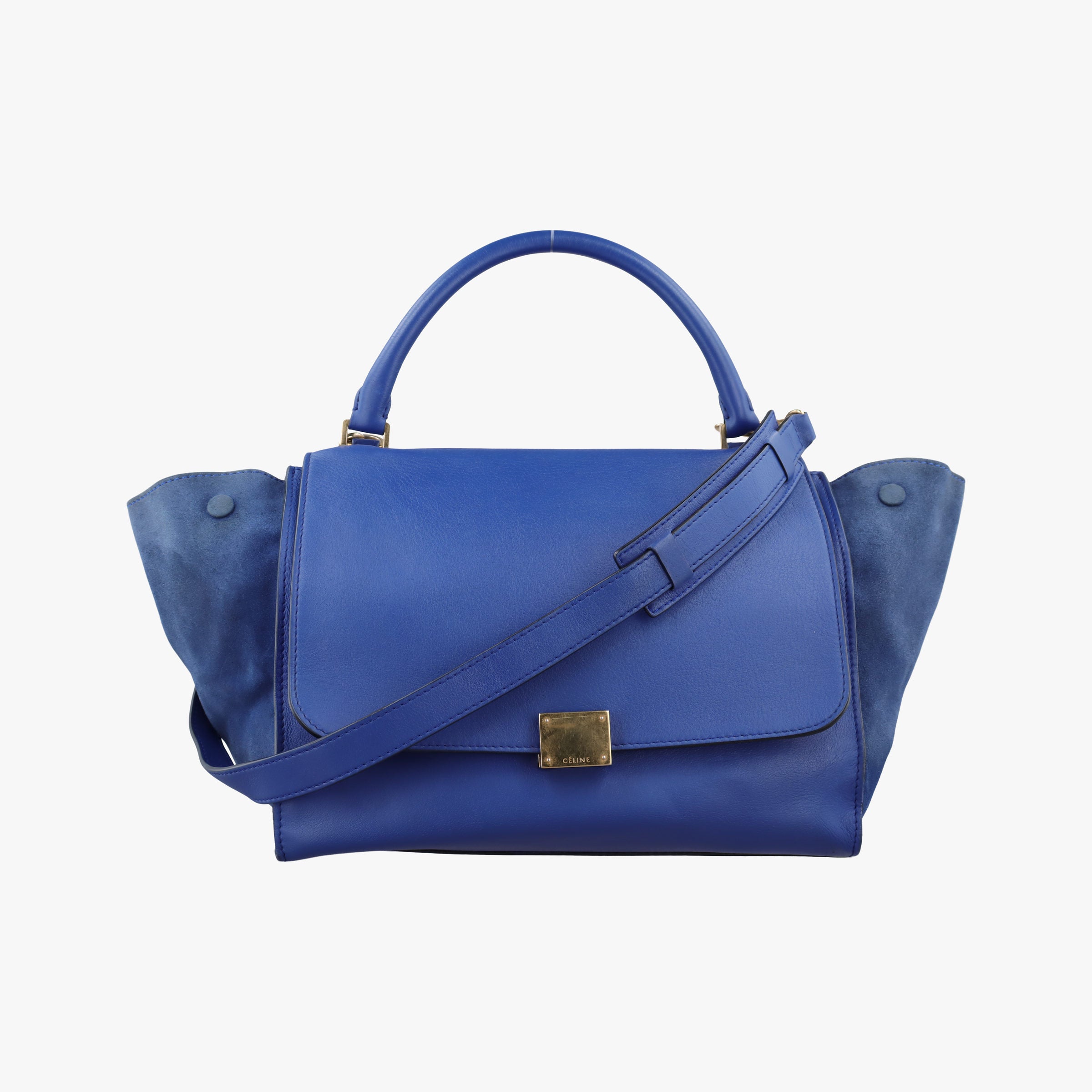 Pre-owned Celine Trapeze Blue Leather×suede  shoulderbag | stylenewstar