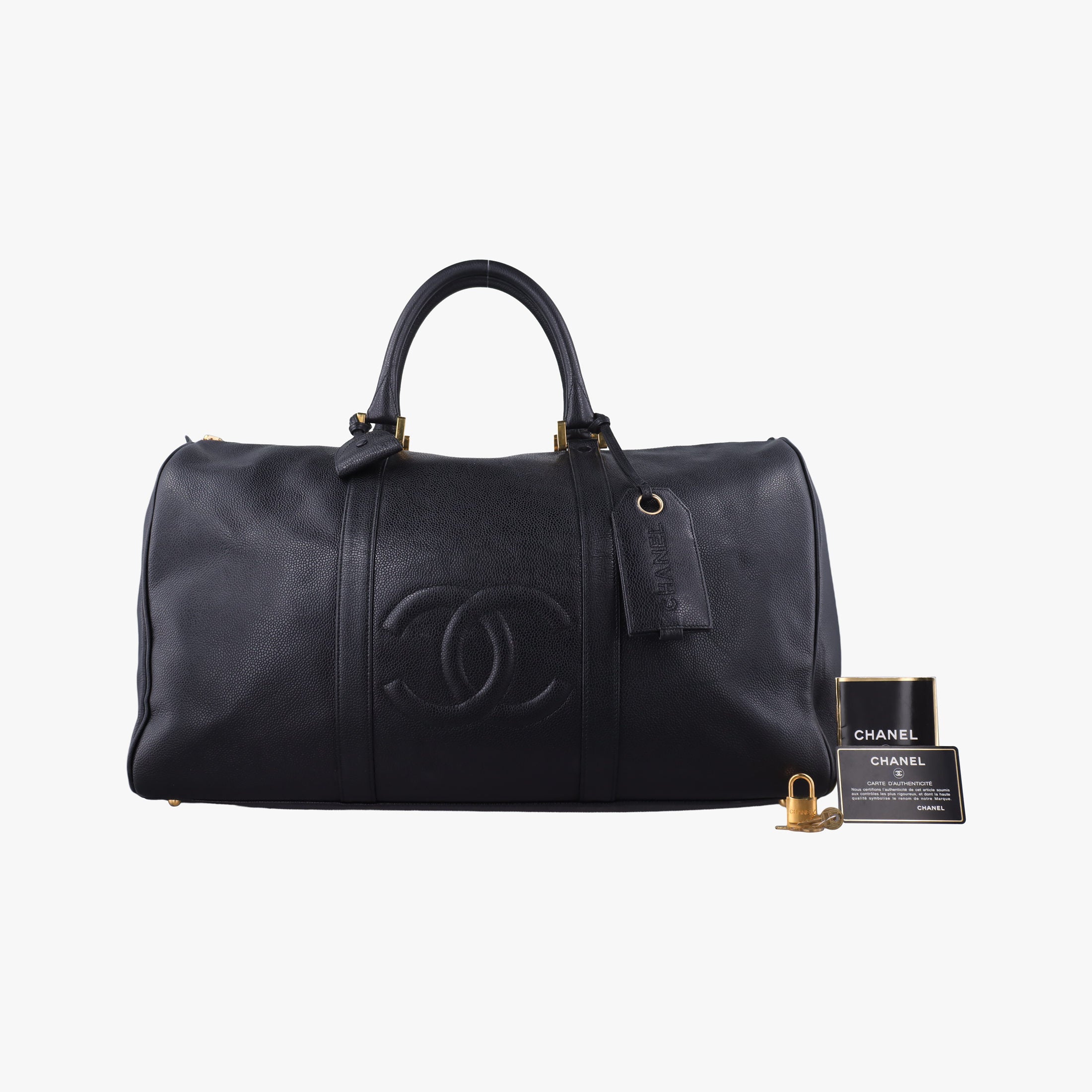 Pre-owned Chanel Deka Coco Mark Boston Black Caviar Skin A01990 handbag | stylenewstar