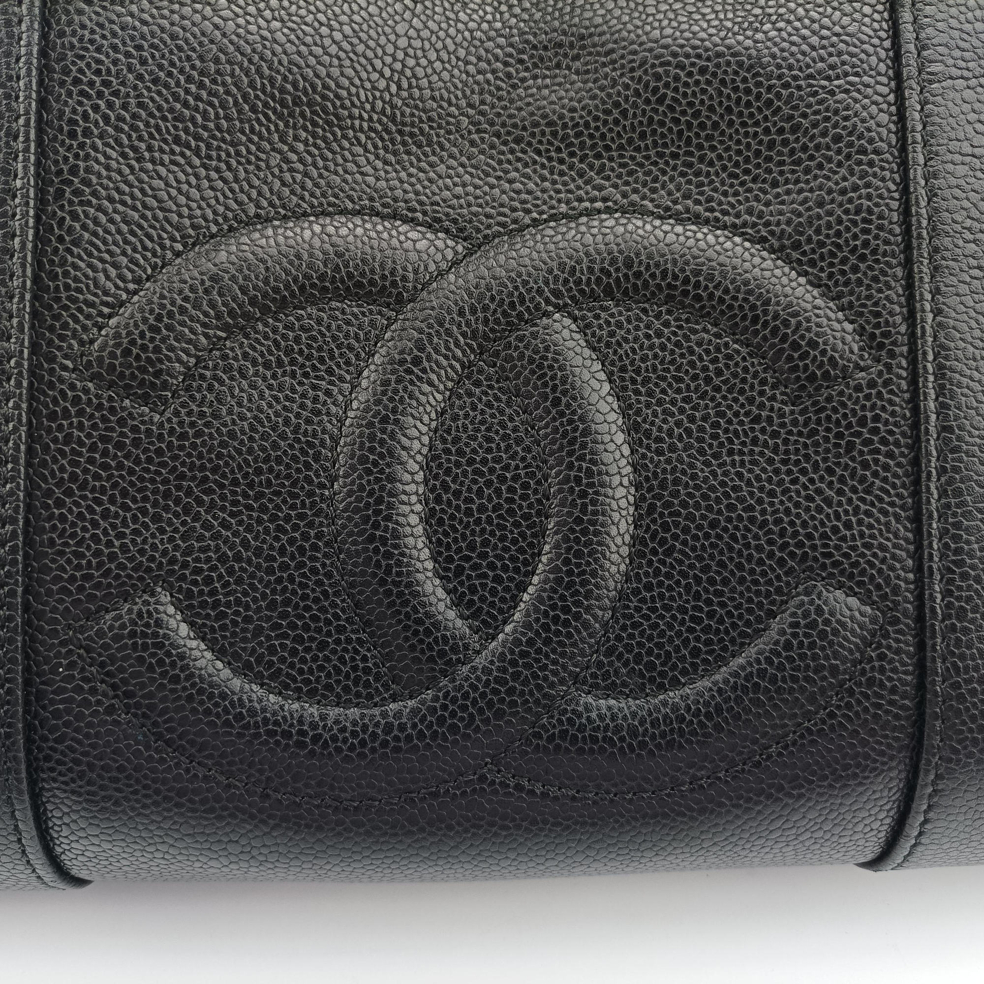 Pre-owned Chanel Deka Coco Mark Boston Black Caviar Skin A01990 handbag | stylenewstar