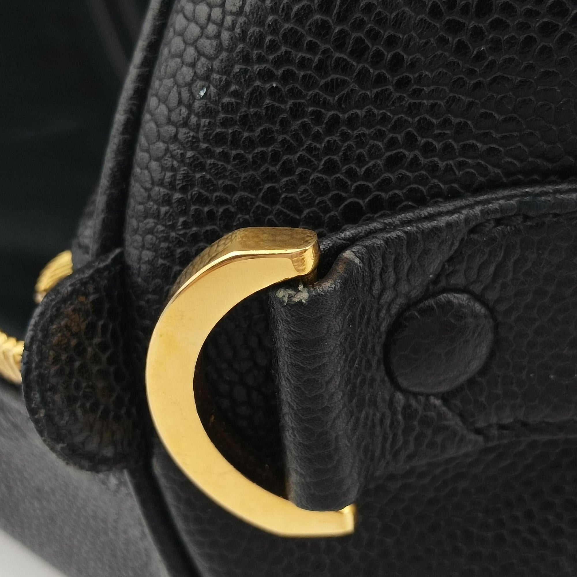 Pre-owned Chanel Deka Coco Mark Boston Black Caviar Skin A01990 handbag | stylenewstar