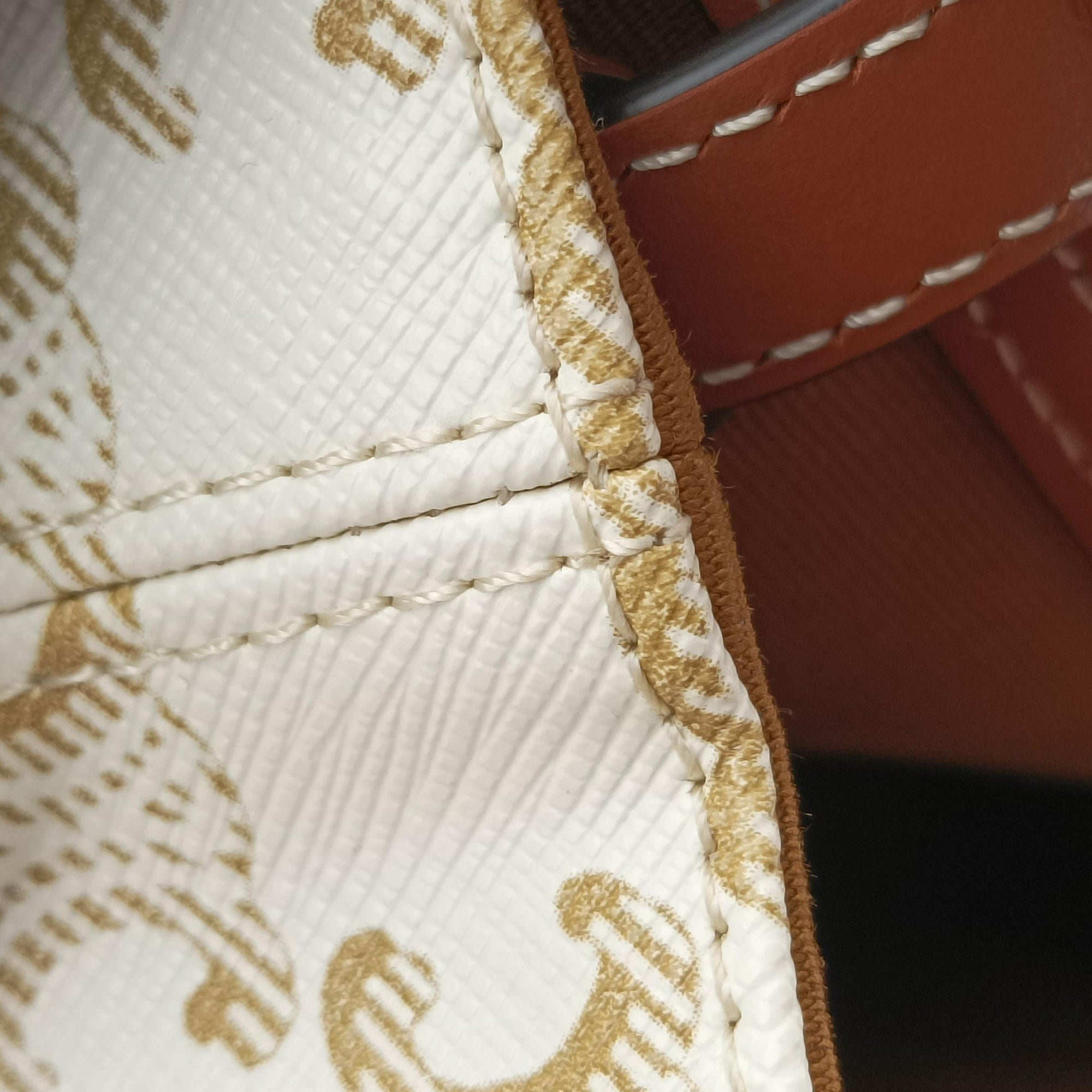 Pre-owned Celine Teen Cabas De France White×brown leather×PVC coated canvas  shoulderbag | stylenewstar