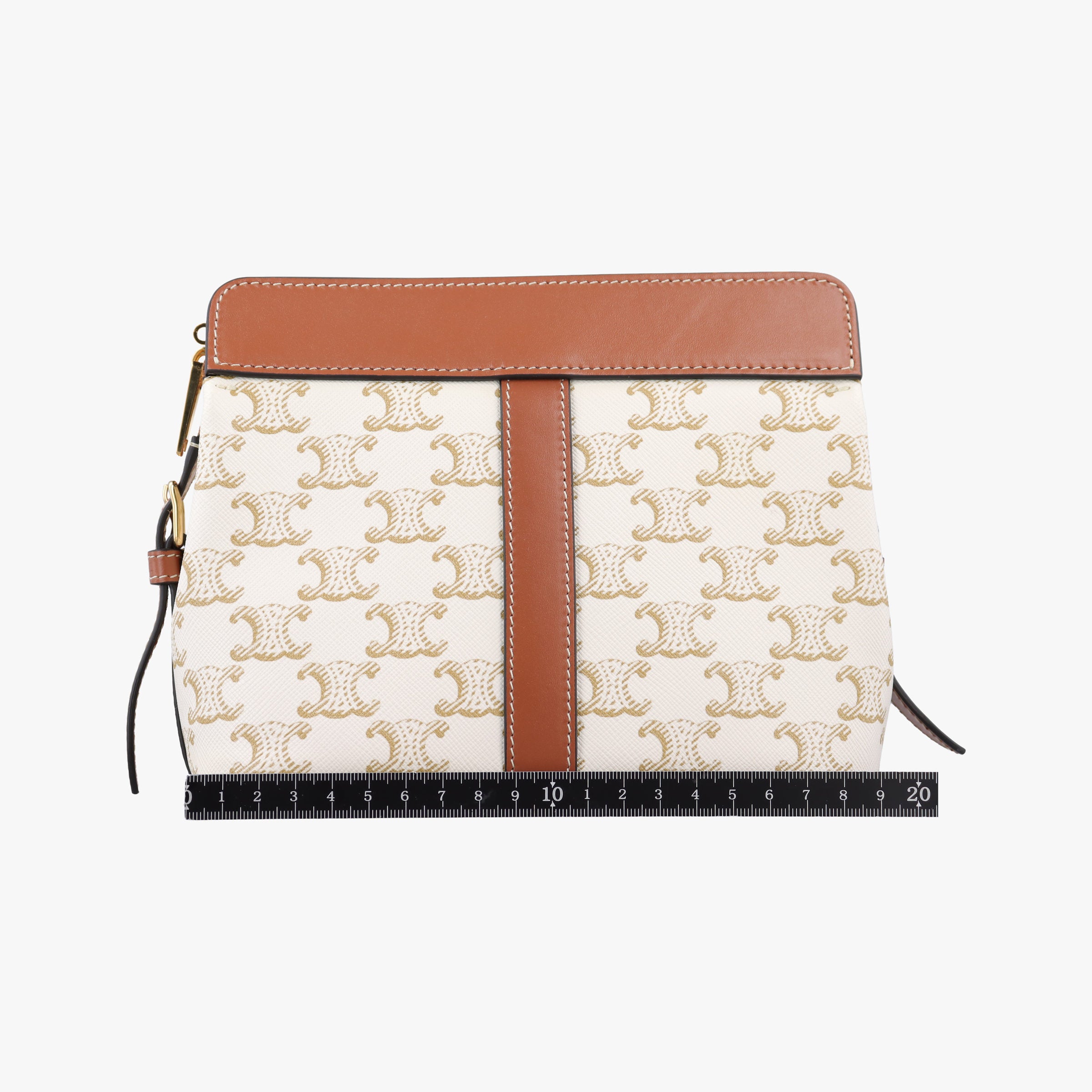 Pre-owned Celine Teen Cabas De France White×brown leather×PVC coated canvas  shoulderbag | stylenewstar