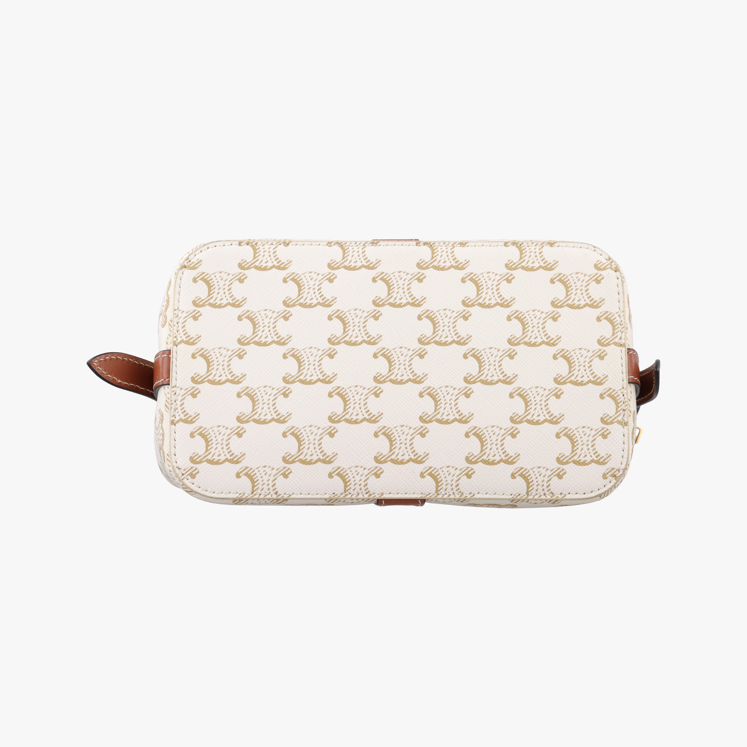 Pre-owned Celine Teen Cabas De France White×brown leather×PVC coated canvas  shoulderbag | stylenewstar