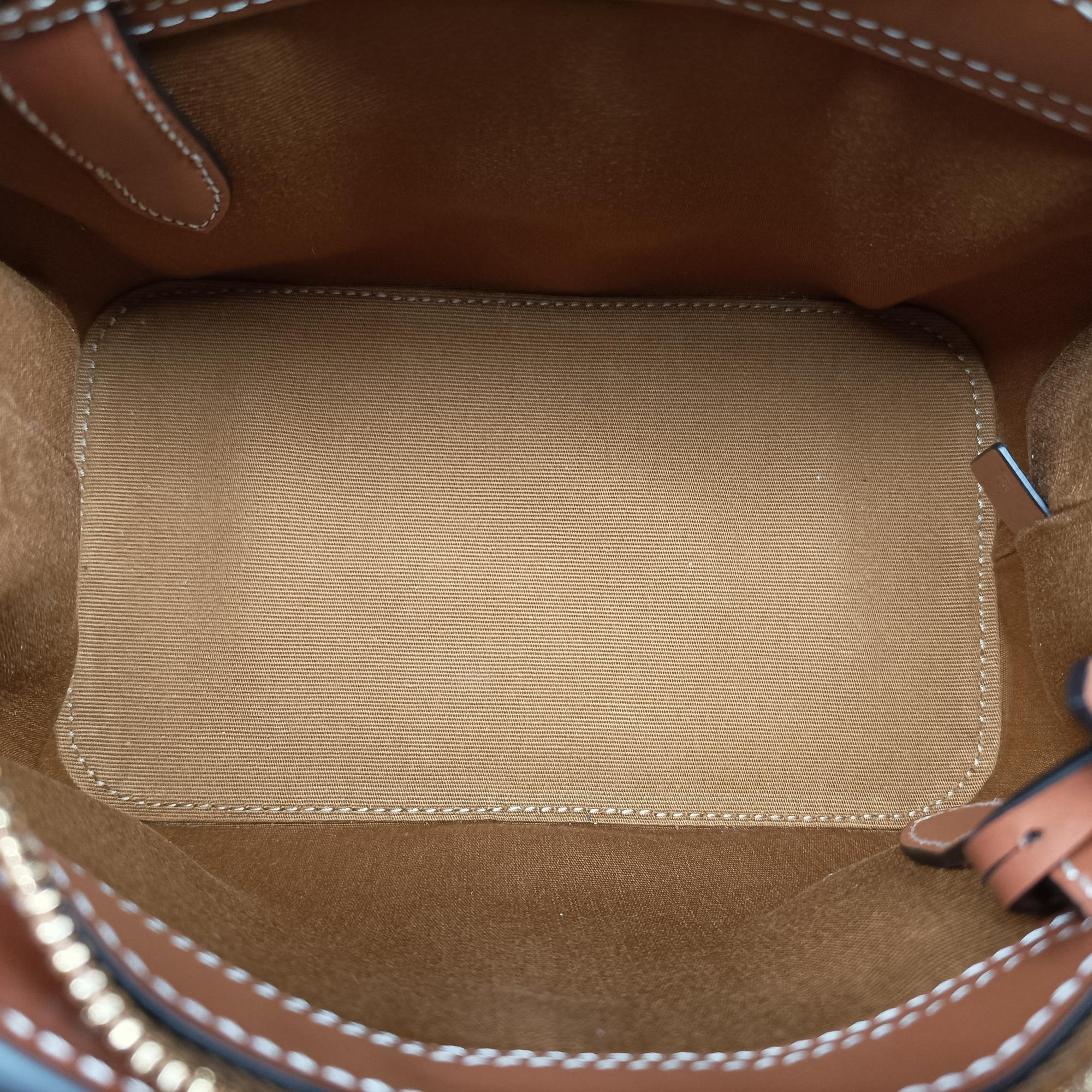Pre-owned Celine Teen Cabas De France White×brown leather×PVC coated canvas  shoulderbag | stylenewstar