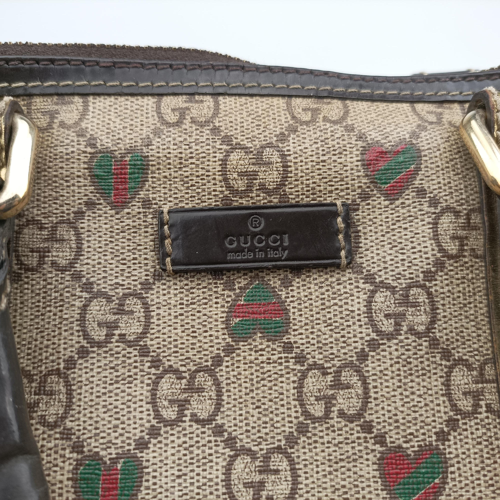 Vintage Gucci GG plus Joy heart print beige×Multicolour PVC coated canvas×Leather 193603 handbag | stylenewstar