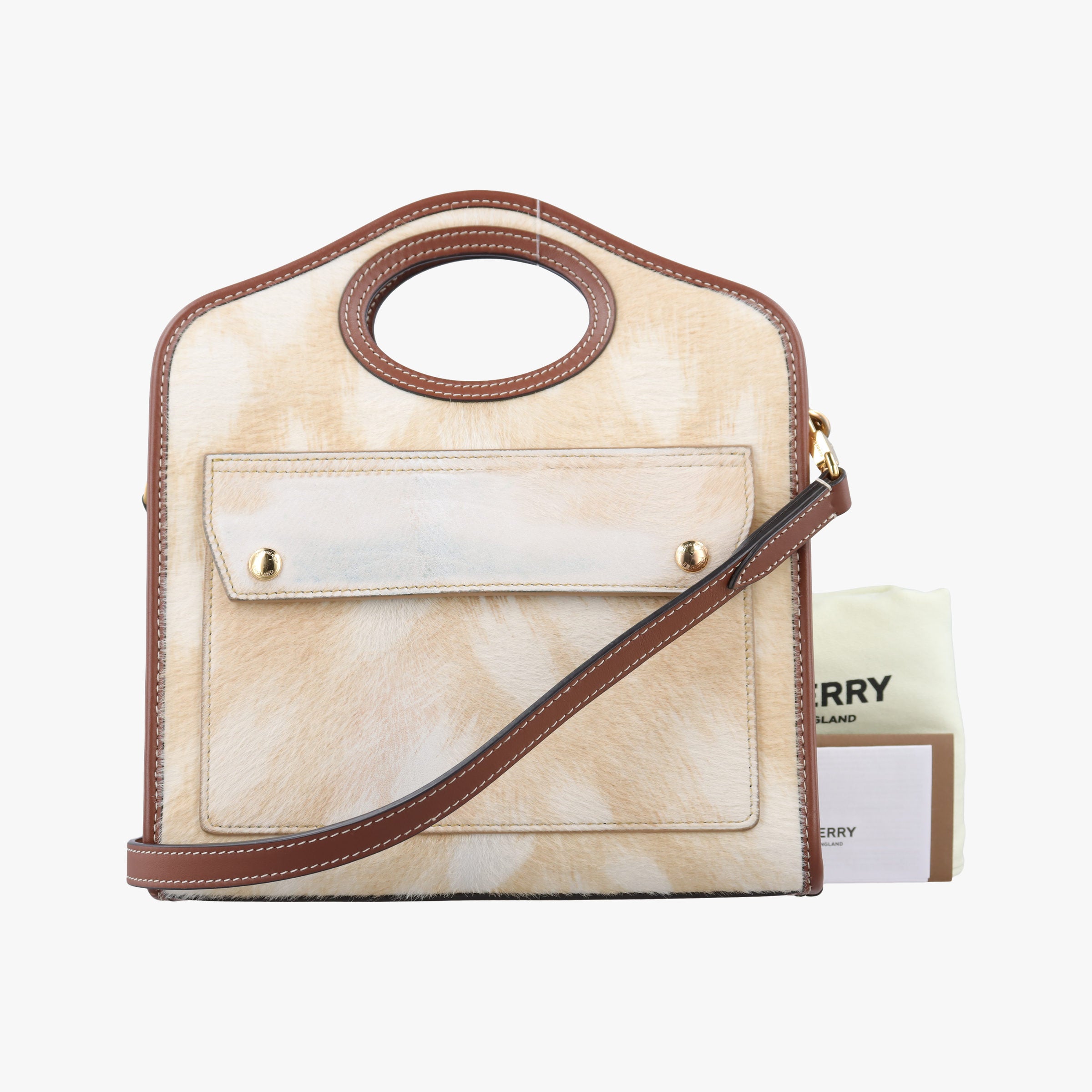 Secondhand Burberry Mini Deer Print Pocket beige×Brown leather×ponyhair  shoulderbag | stylenewstar