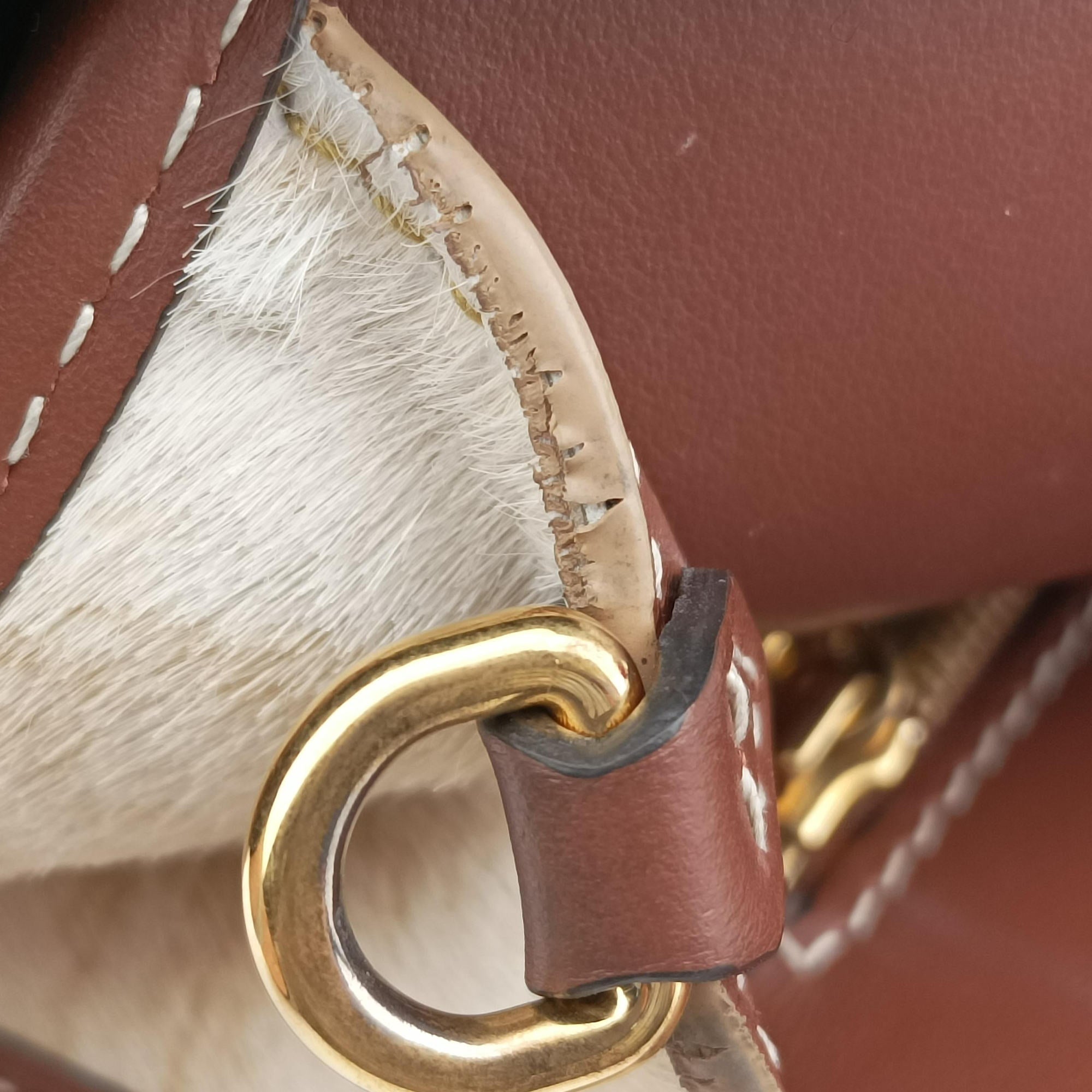 Secondhand Burberry Mini Deer Print Pocket beige×Brown leather×ponyhair  shoulderbag | stylenewstar