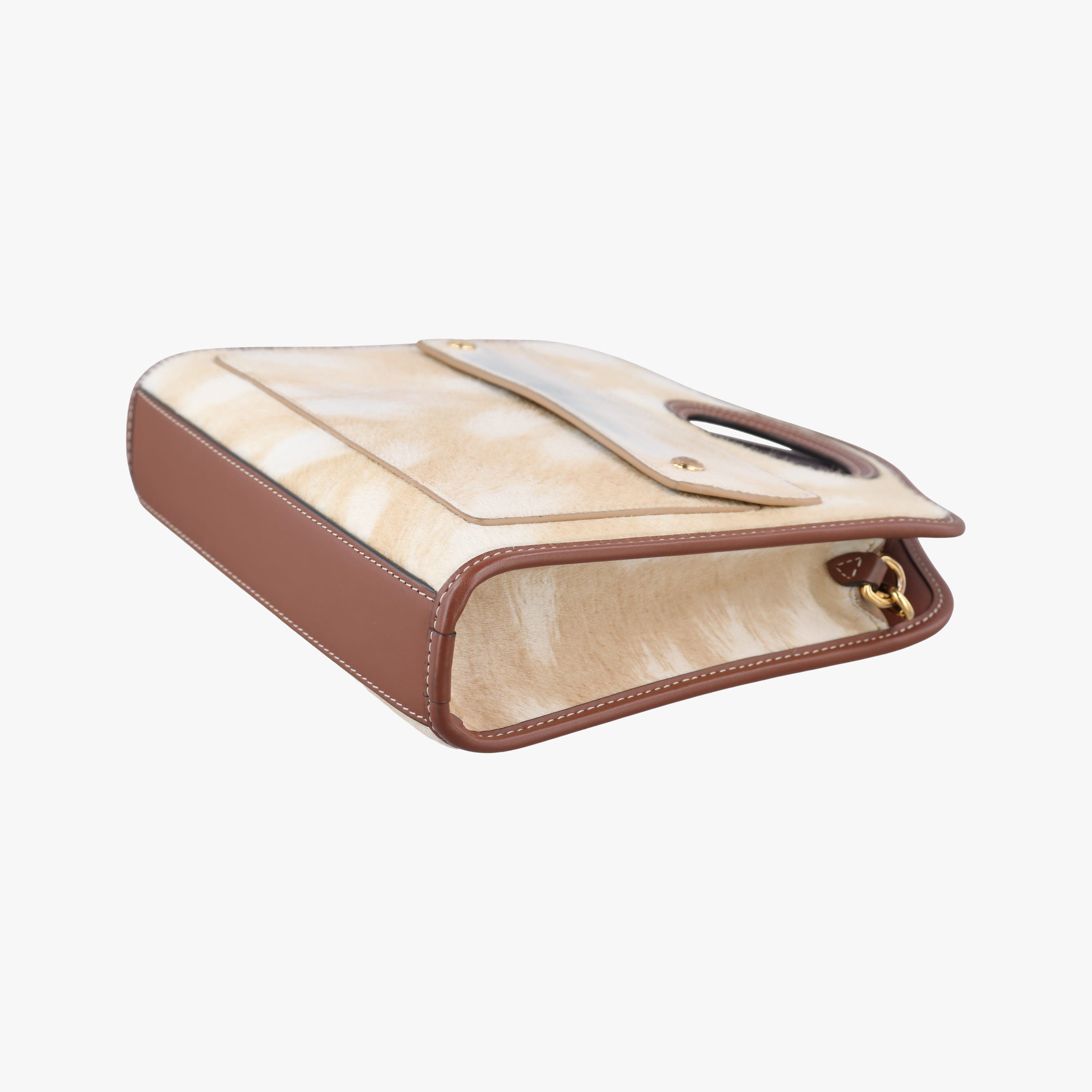 Secondhand Burberry Mini Deer Print Pocket beige×Brown leather×ponyhair  shoulderbag | stylenewstar