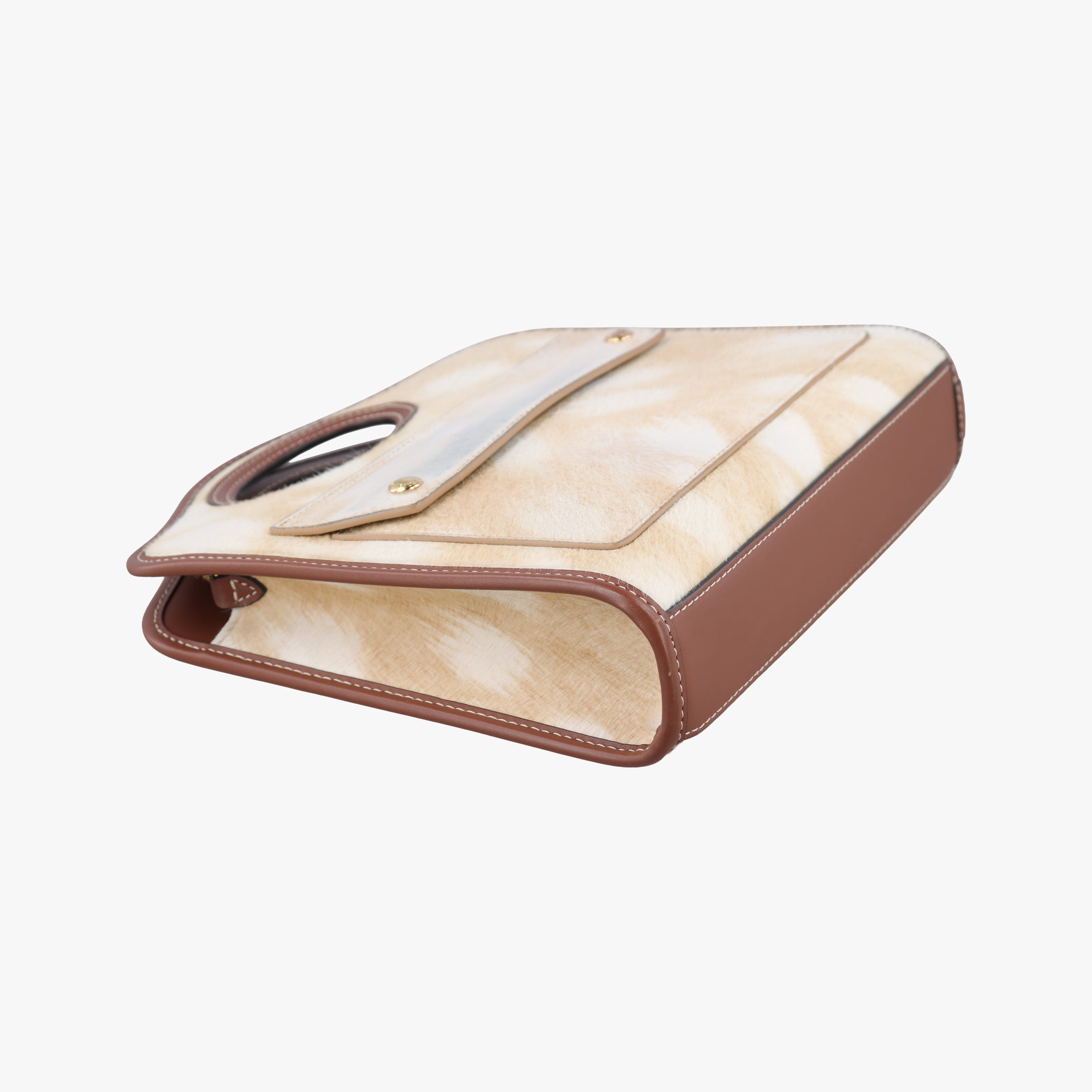 Secondhand Burberry Mini Deer Print Pocket beige×Brown leather×ponyhair  shoulderbag | stylenewstar