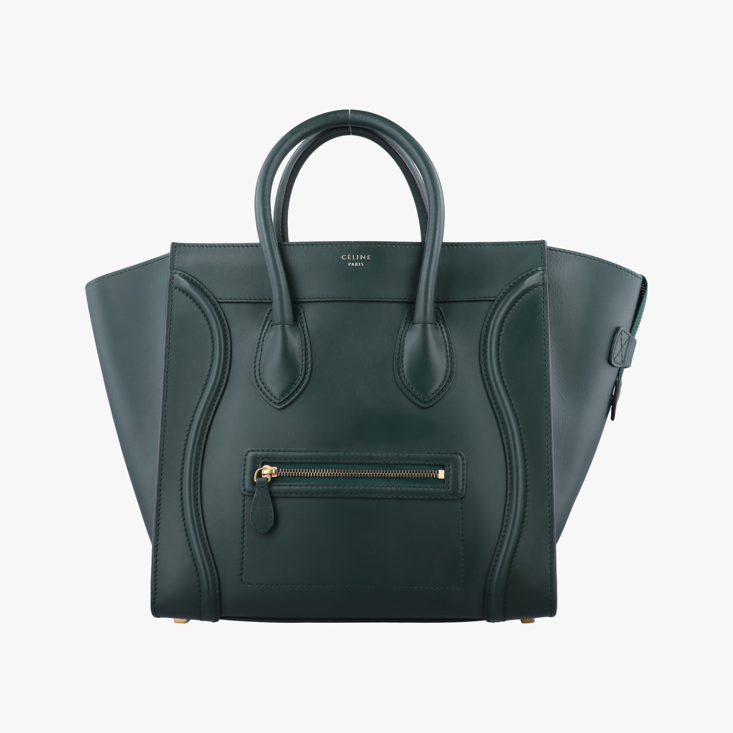 Pre-owned Celine Luggage Mini Shopper Green Leather  handbag | stylenewstar